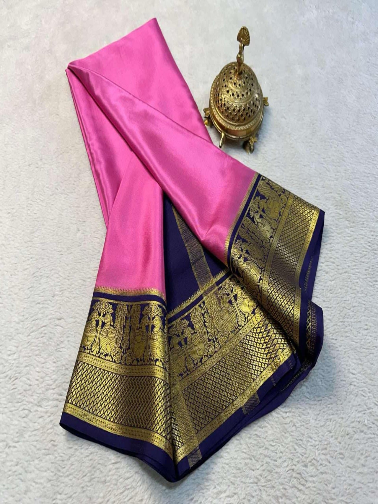 Luxury Mysore Silk Saree with Intricate Zari Work