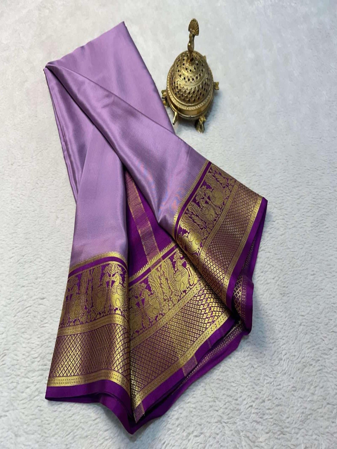 Luxury Mysore Silk Saree with Intricate Zari Work