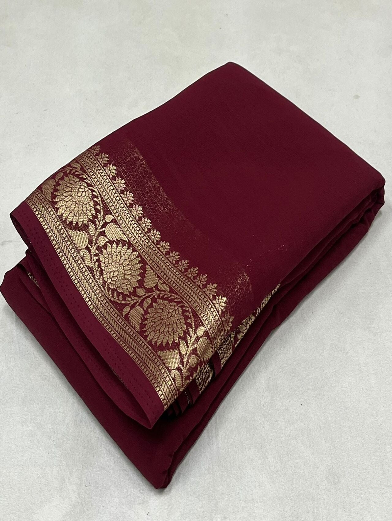 Designer Crepe Saree with Zari Border| Brown