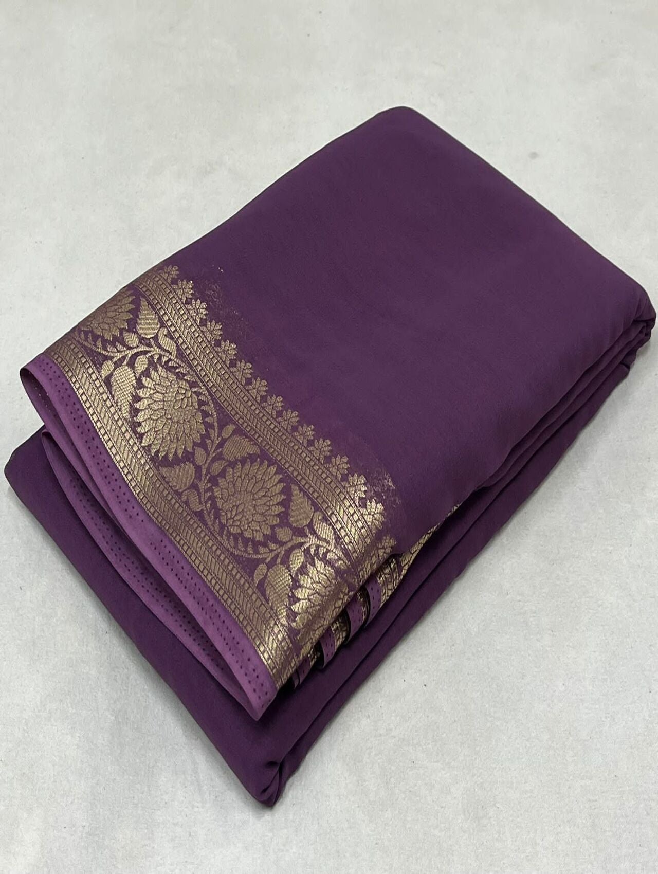 Designer Crepe Saree with Zari Border | MAJANTA