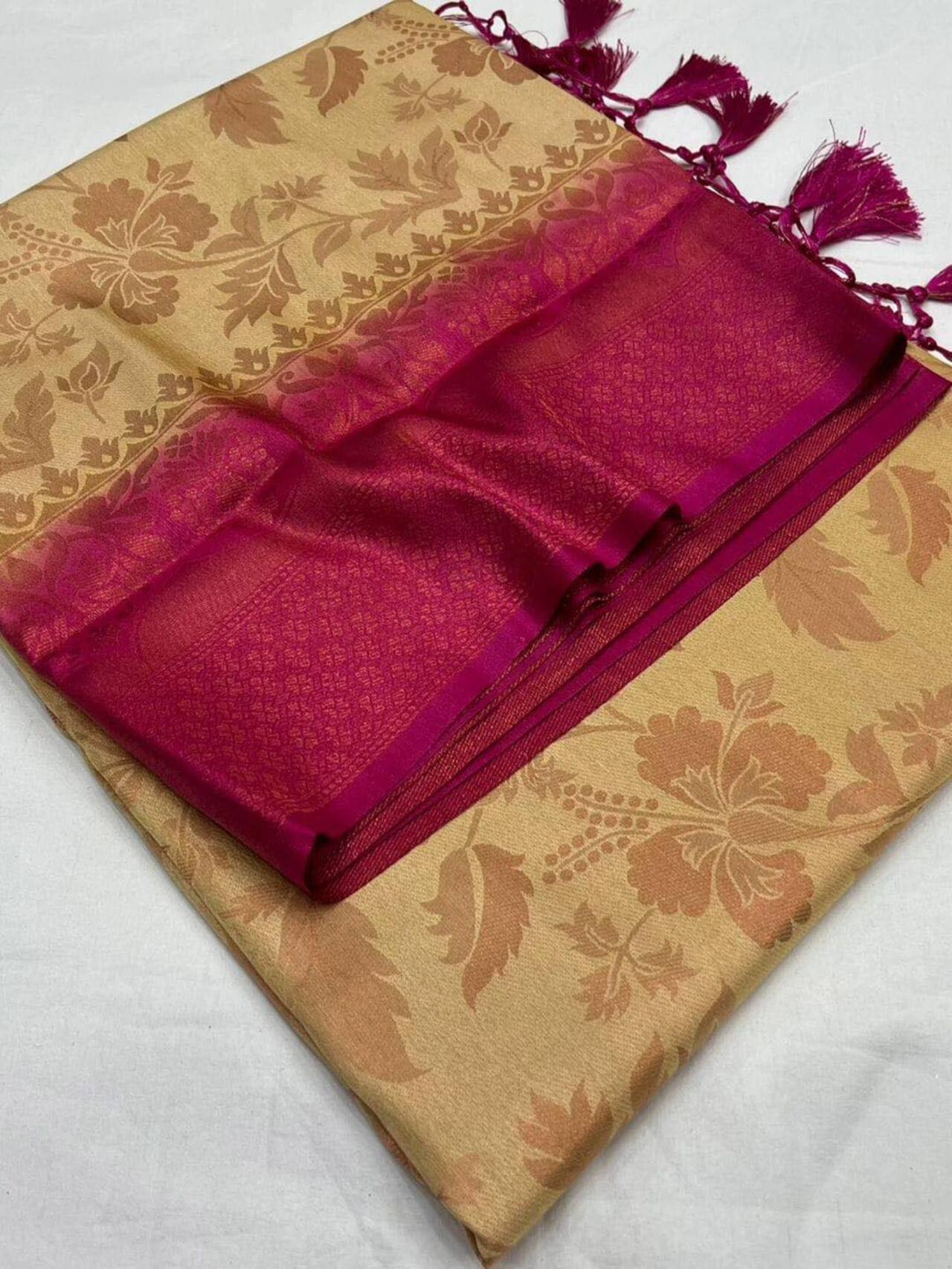 Kubera Pattu Soft Silk Saree | Beige-Pink