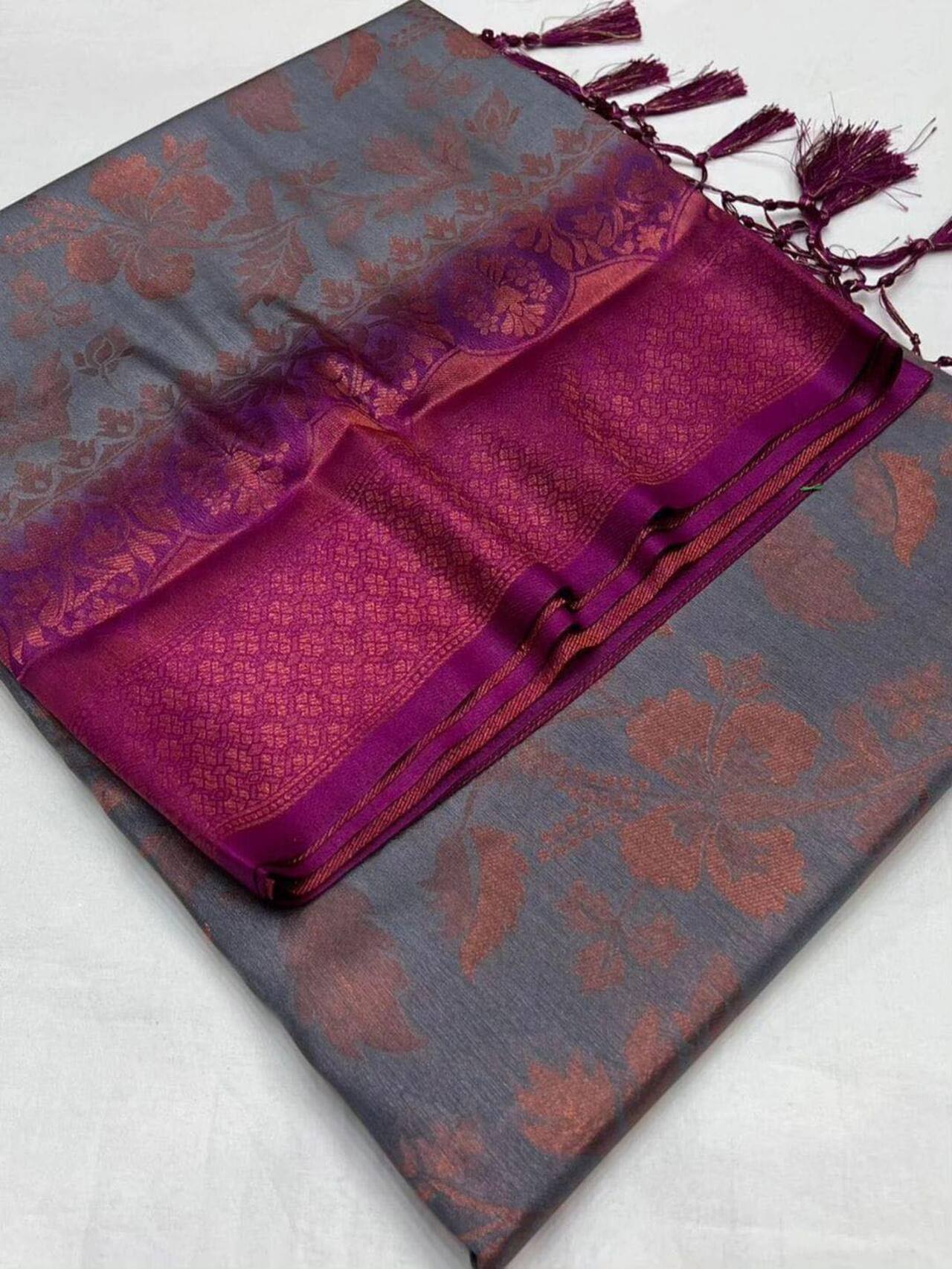 Kubera Pattu Soft Silk Saree | GREY-WINE