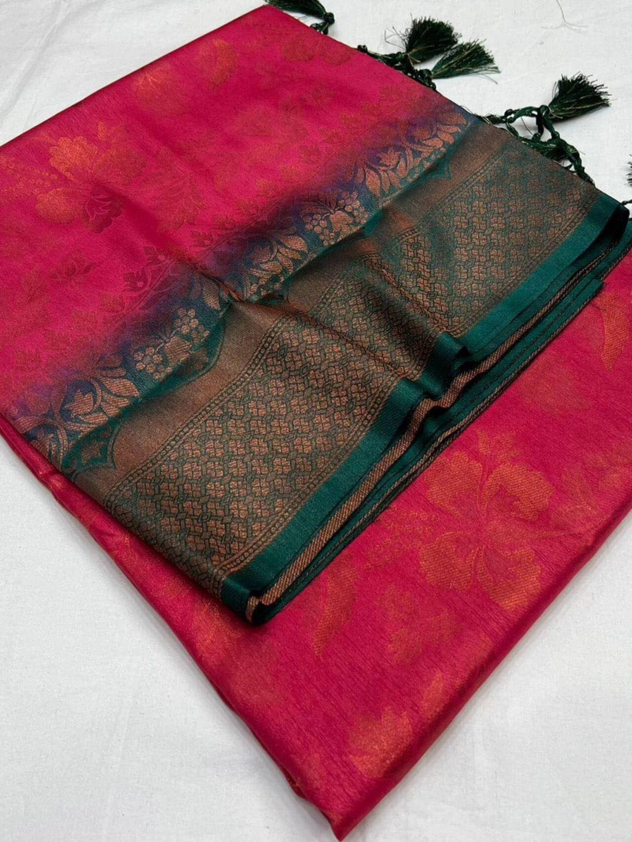 Kubera Pattu Soft Silk Saree | PINK-GREEN