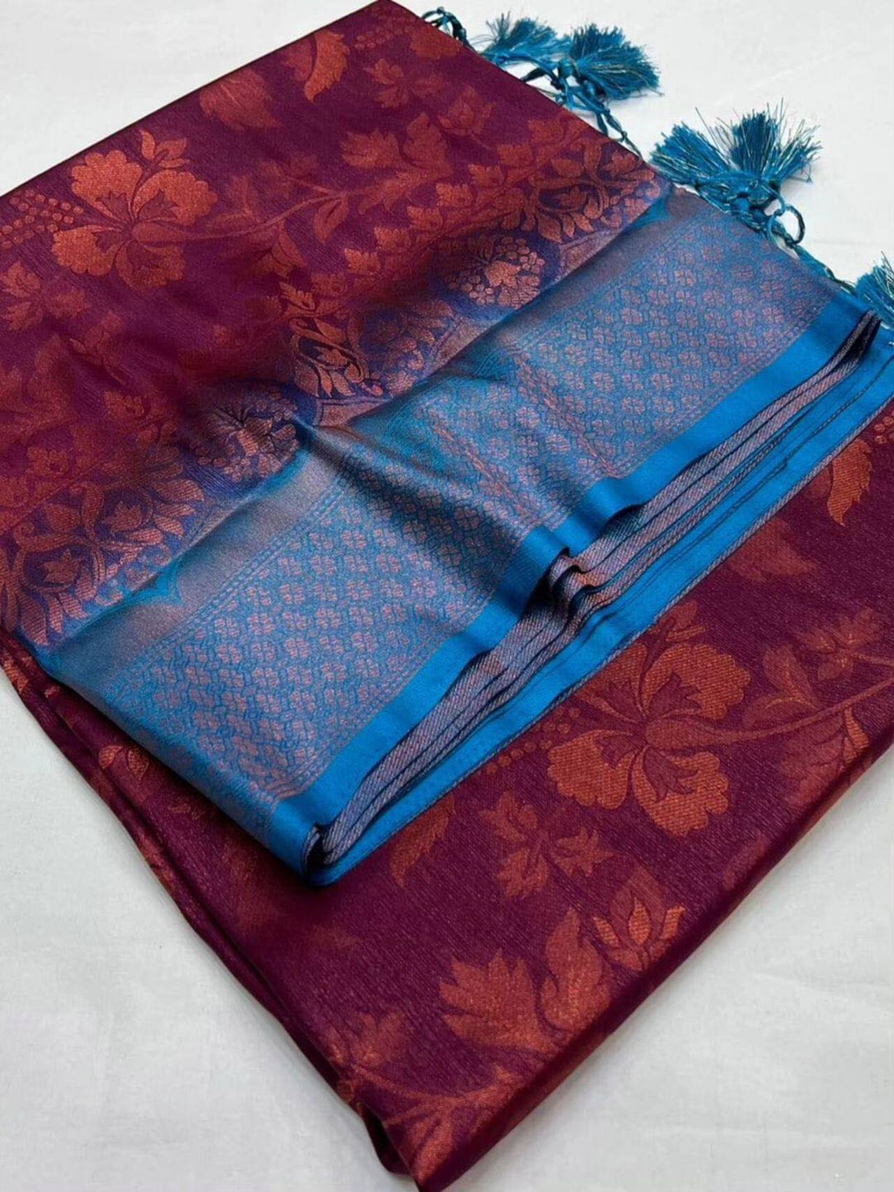 Kubera Pattu Soft Silk Saree | PURPLE-SKYBLUE