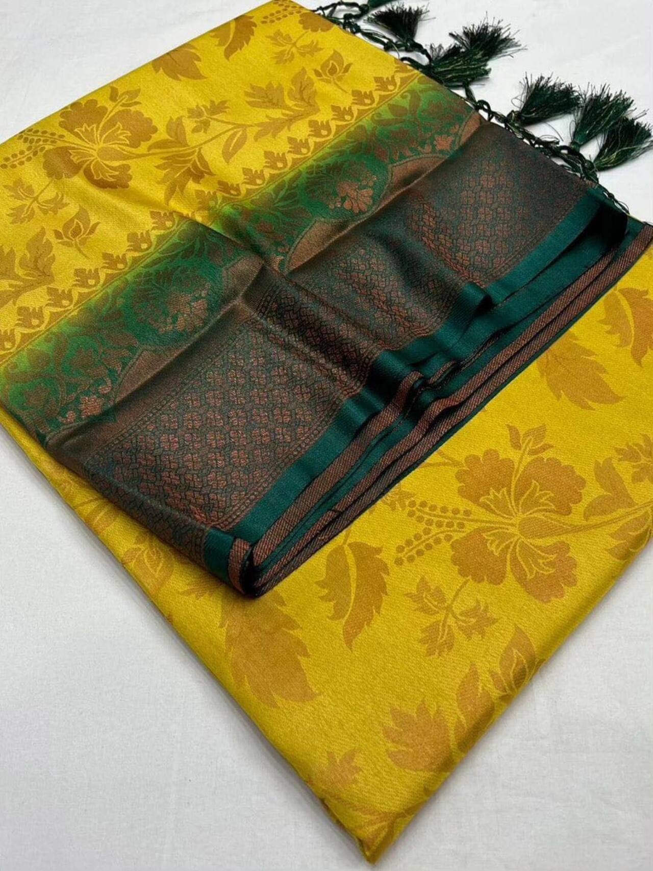 Kubera Pattu Soft Silk Saree | YELLOW-GREEN