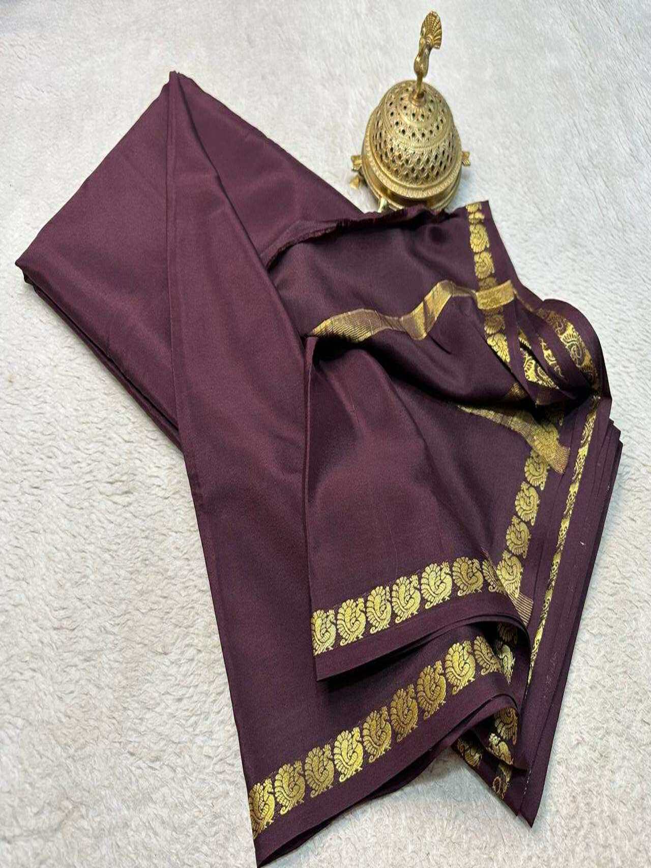 Classic Semi Mysore Silk Saree with Beautiful Multi-Design Zari Border – Lightweight & Elegant Look