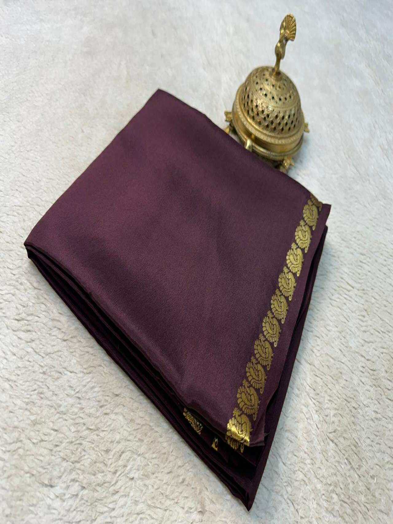 Classic Semi Mysore Silk Saree with Beautiful Multi-Design Zari Border – Lightweight & Elegant Look