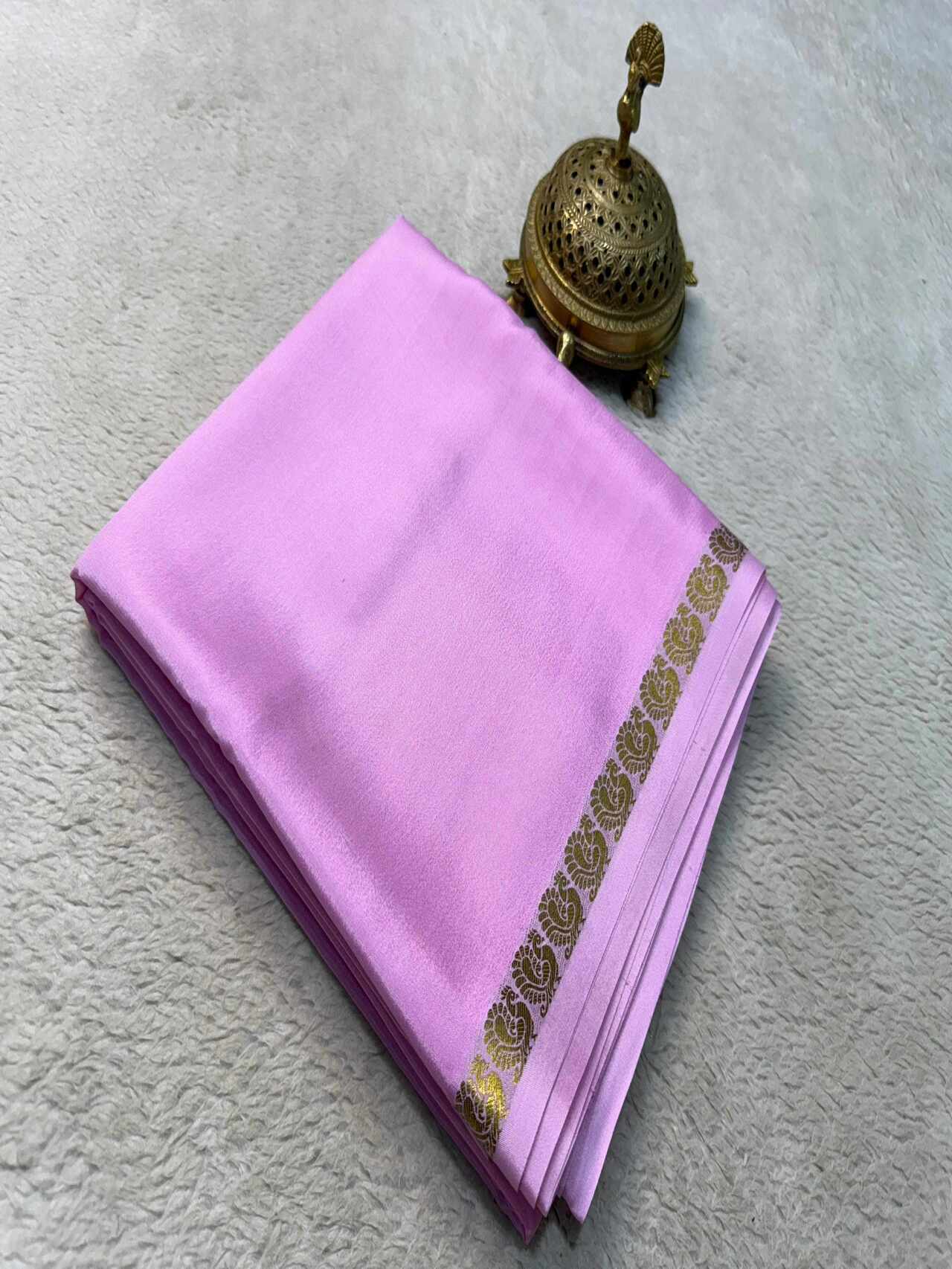 Classic Semi Mysore Silk Saree with Beautiful Multi-Design Zari Border – Lightweight & Elegant Look