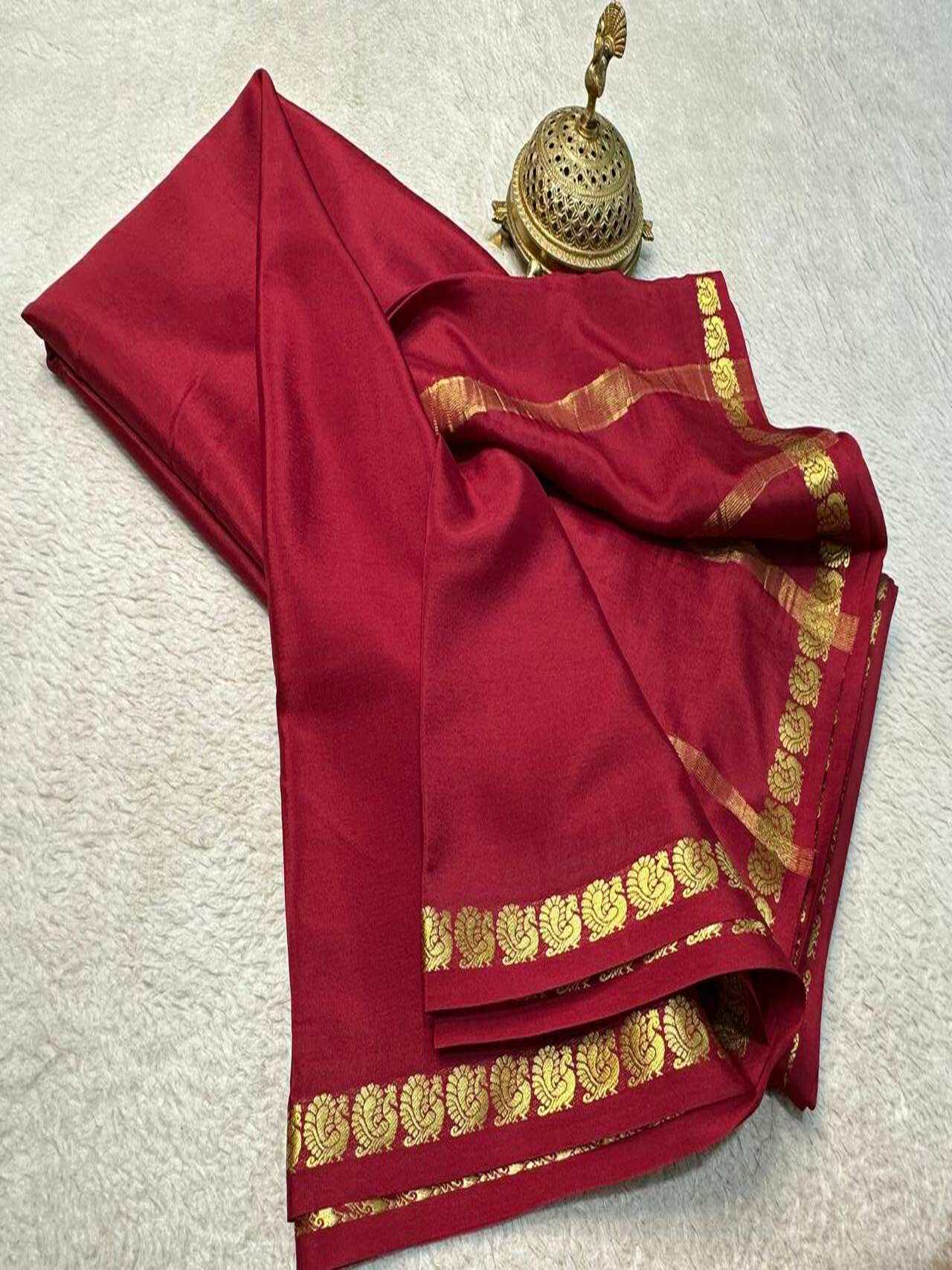 Classic Semi Mysore Silk Saree with Beautiful Multi-Design Zari Border – Lightweight & Elegant Look