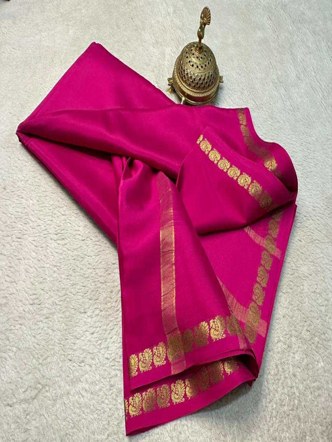 Classic Semi Mysore Silk Saree with Beautiful Multi-Design Zari Border – Lightweight & Elegant Look