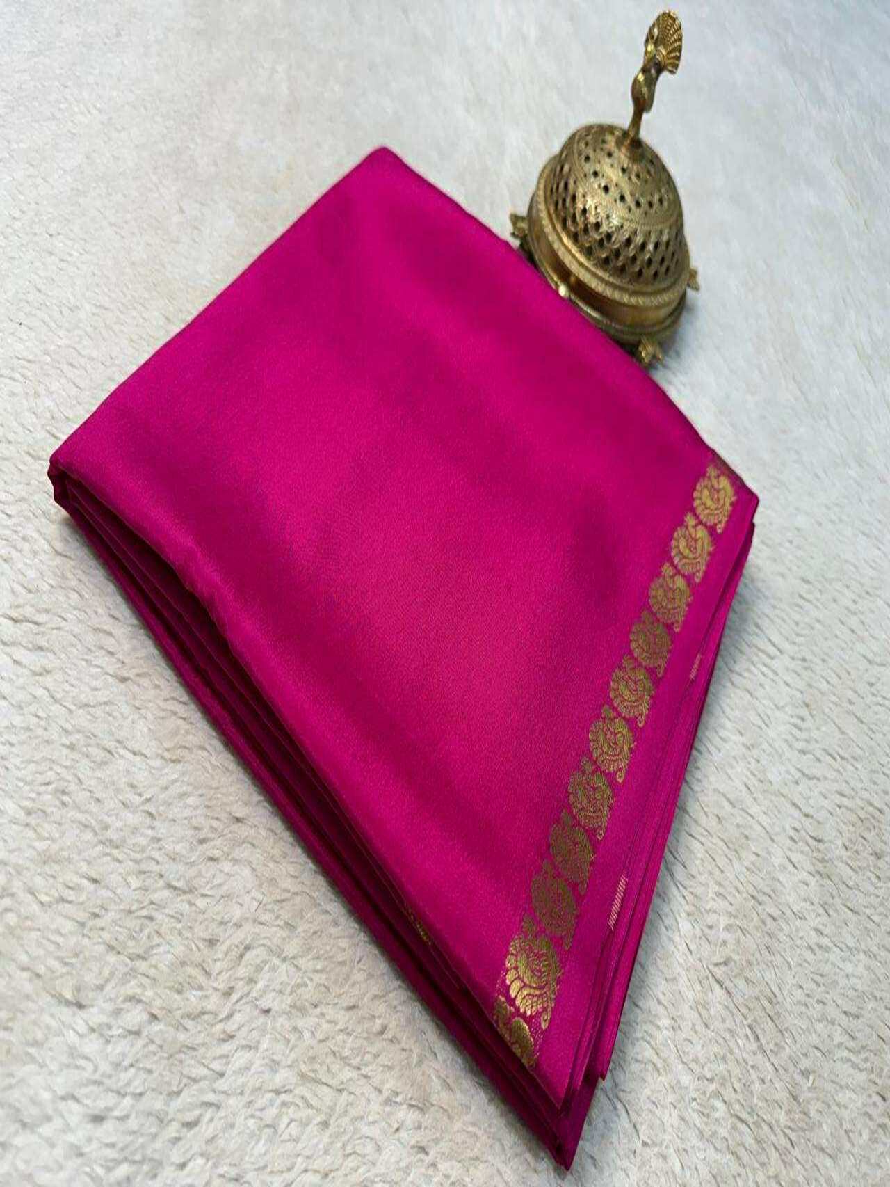 Classic Semi Mysore Silk Saree with Beautiful Multi-Design Zari Border – Lightweight & Elegant Look