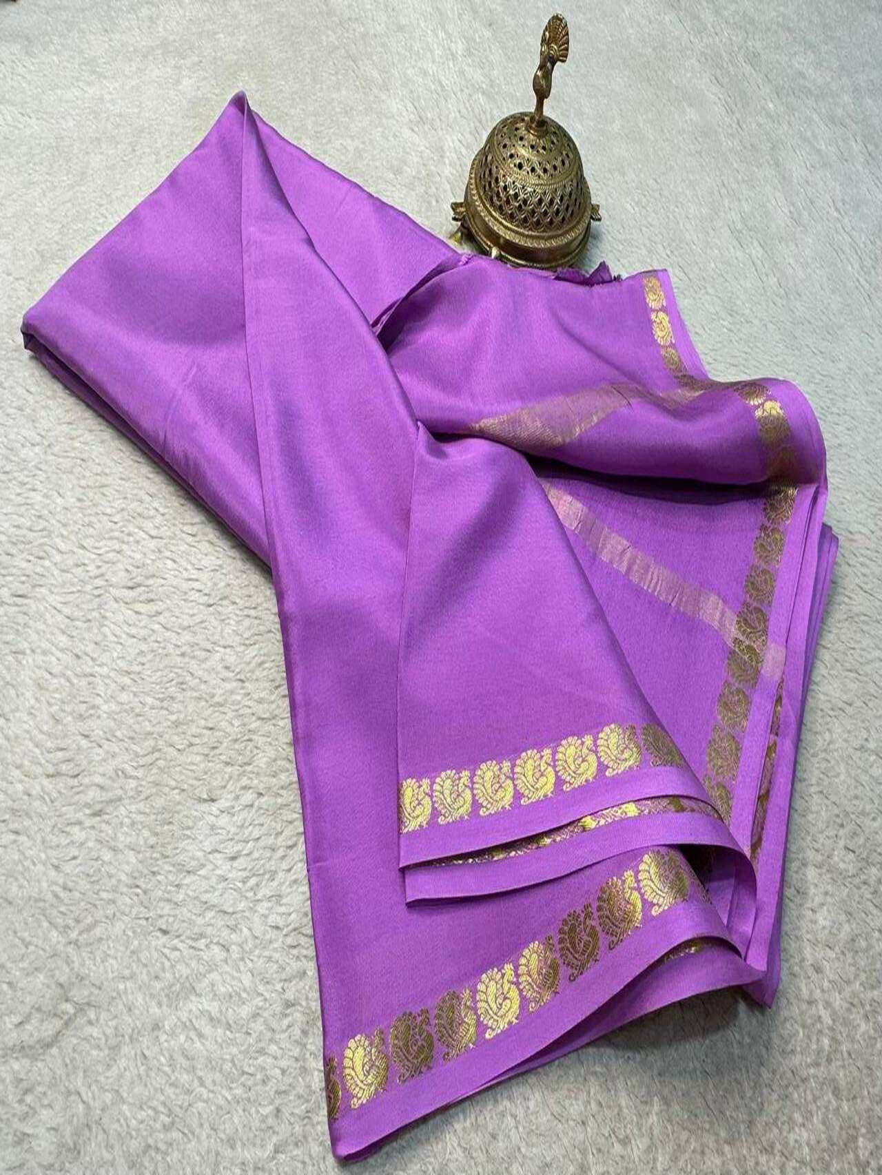 Classic Semi Mysore Silk Saree with Beautiful Multi-Design Zari Border – Lightweight & Elegant Look