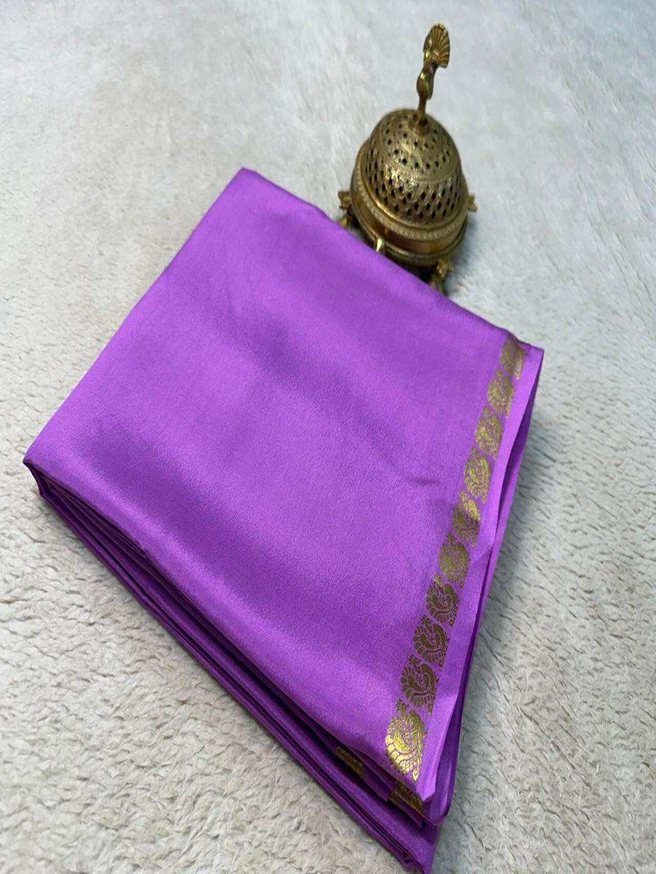 Classic Semi Mysore Silk Saree with Beautiful Multi-Design Zari Border – Lightweight & Elegant Look