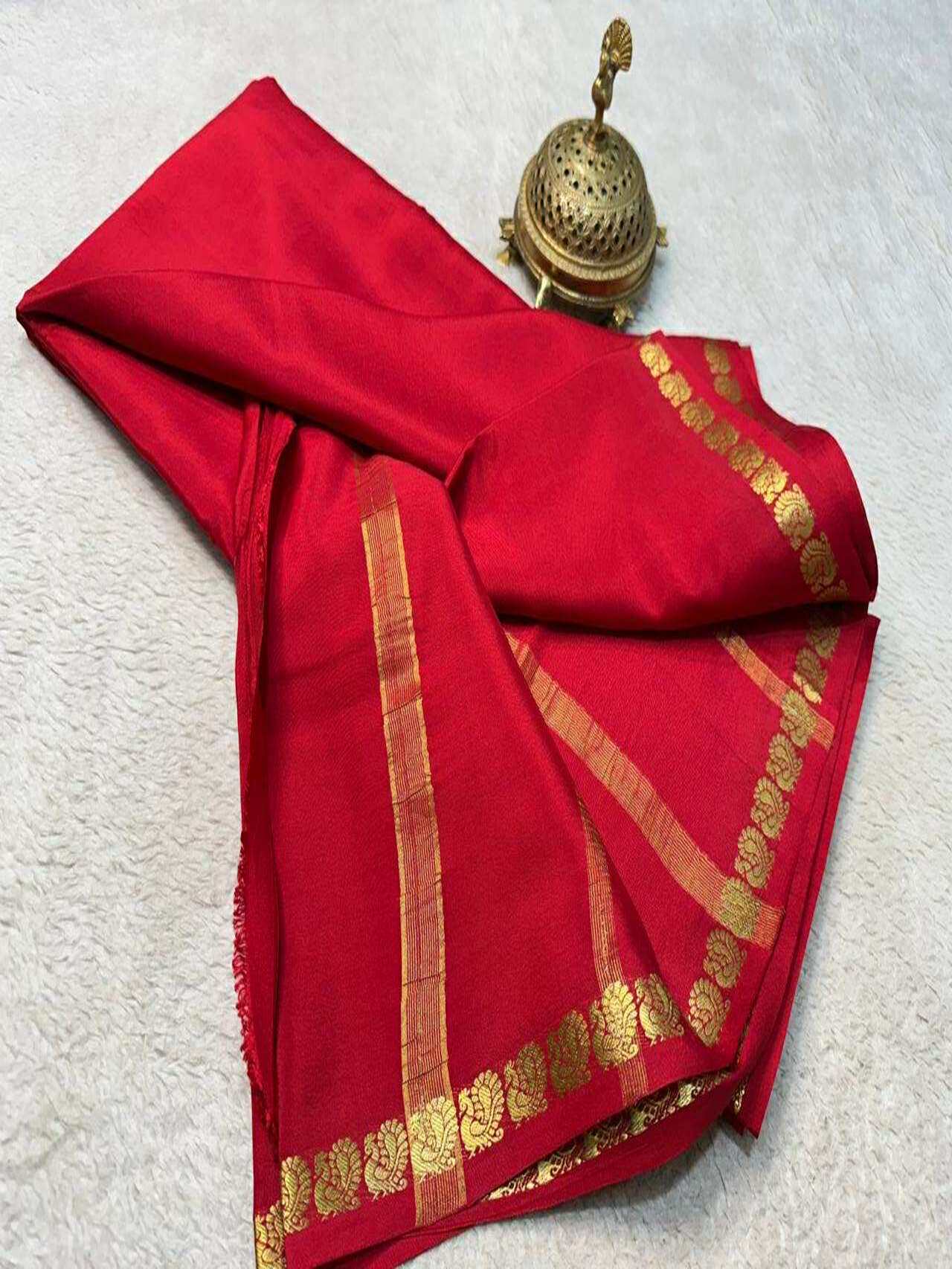 Classic Semi Mysore Silk Saree with Beautiful Multi-Design Zari Border – Lightweight & Elegant Look