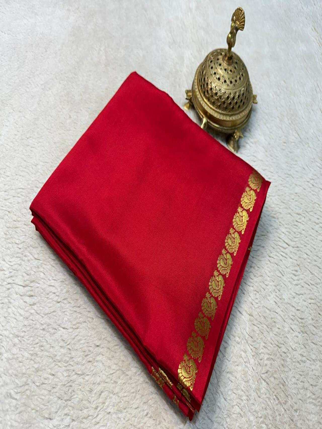 Classic Semi Mysore Silk Saree with Beautiful Multi-Design Zari Border – Lightweight & Elegant Look
