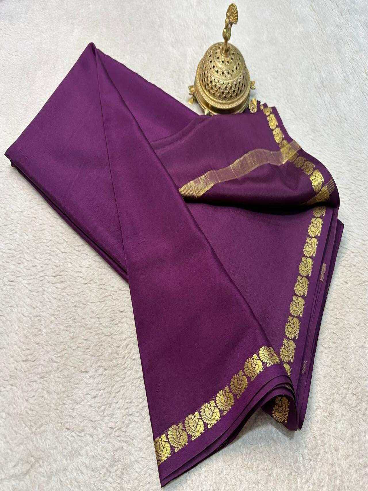 Classic Semi Mysore Silk Saree with Beautiful Multi-Design Zari Border – Lightweight & Elegant Look