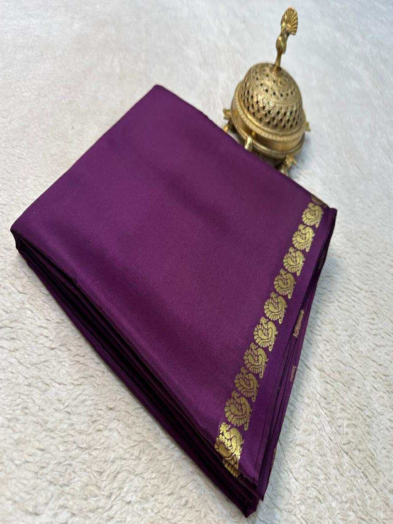 Classic Semi Mysore Silk Saree with Beautiful Multi-Design Zari Border – Lightweight & Elegant Look