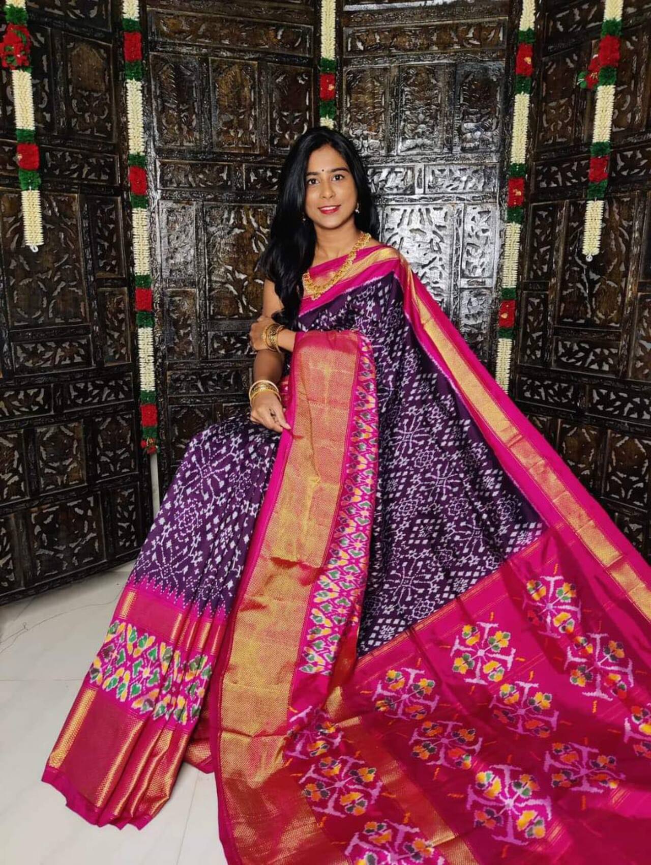 Traditional Ikkat Printed Soft Silk Saree |PURPLE-RED