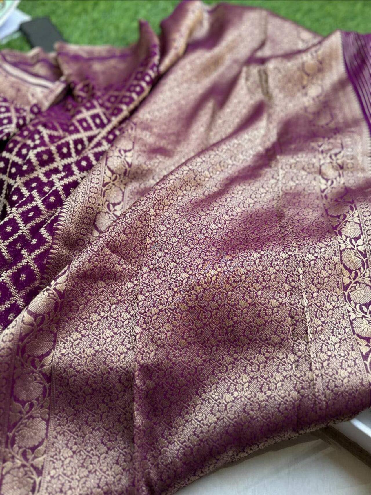 Premium Banarasi Silk Saree with Stunning Zari Accents | purple