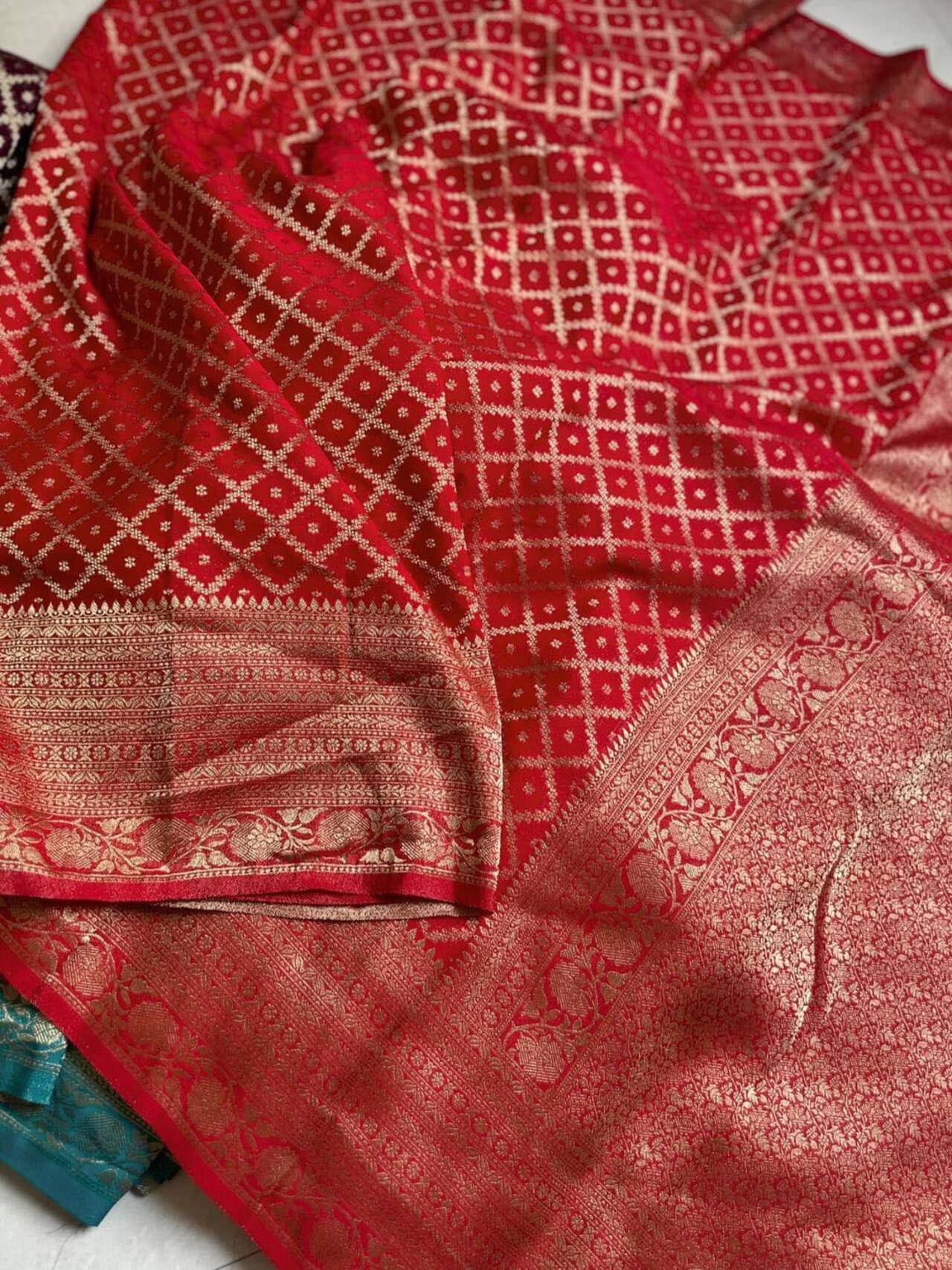 Premium Banarasi Silk Saree with Stunning Zari Accents | RED