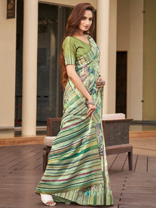 Kotha Zari Digital Printed Saree |GREEN