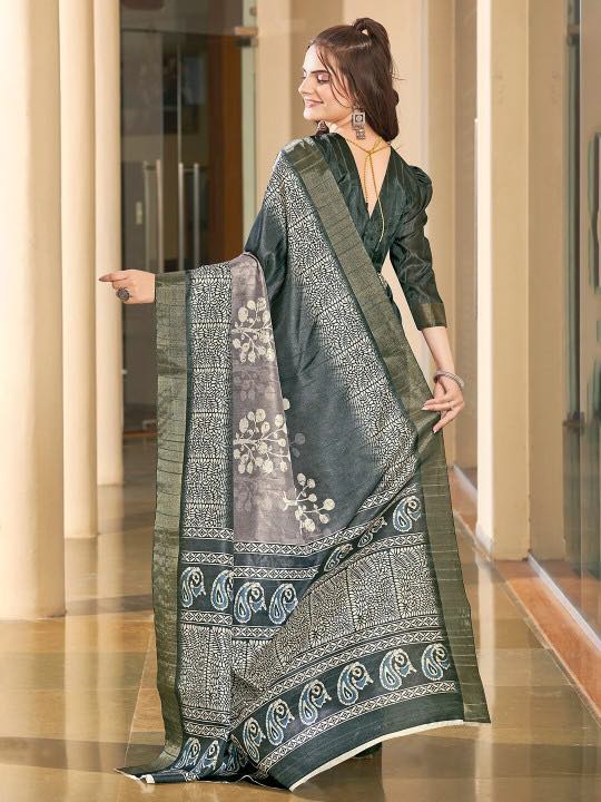 Kotha Zari Digital Printed Saree | GREY