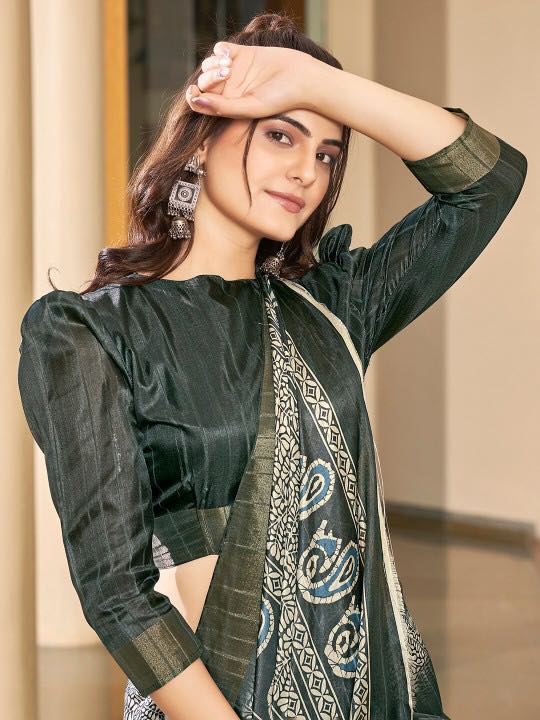 Kotha Zari Digital Printed Saree | GREY