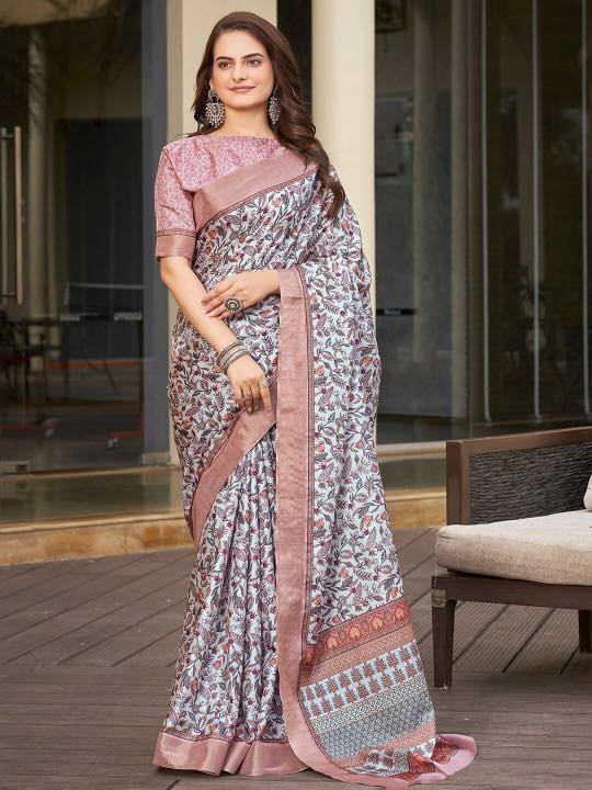 Kotha Zari Digital Printed Saree | PEACH