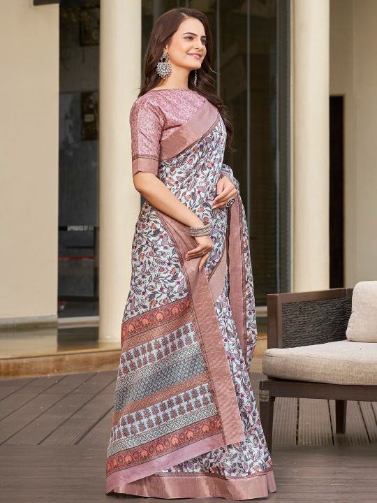 Kotha Zari Digital Printed Saree | PEACH