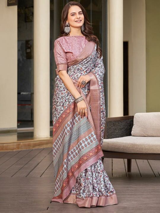 Kotha Zari Digital Printed Saree | PEACH