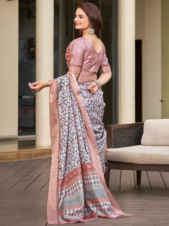 Kotha Zari Digital Printed Saree | PEACH