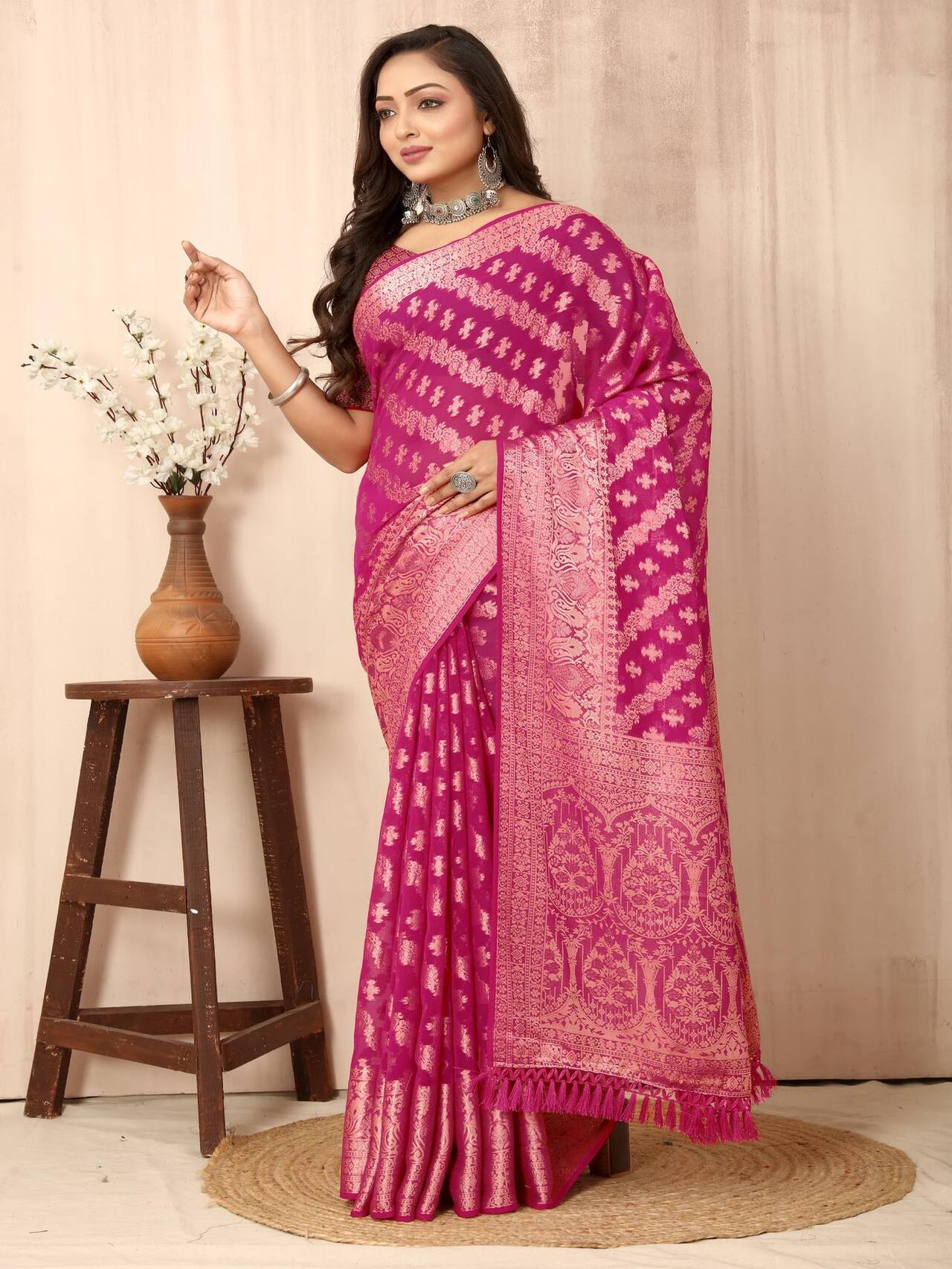 Banarasi Silk Saree for Weddings & Festivals | PINK