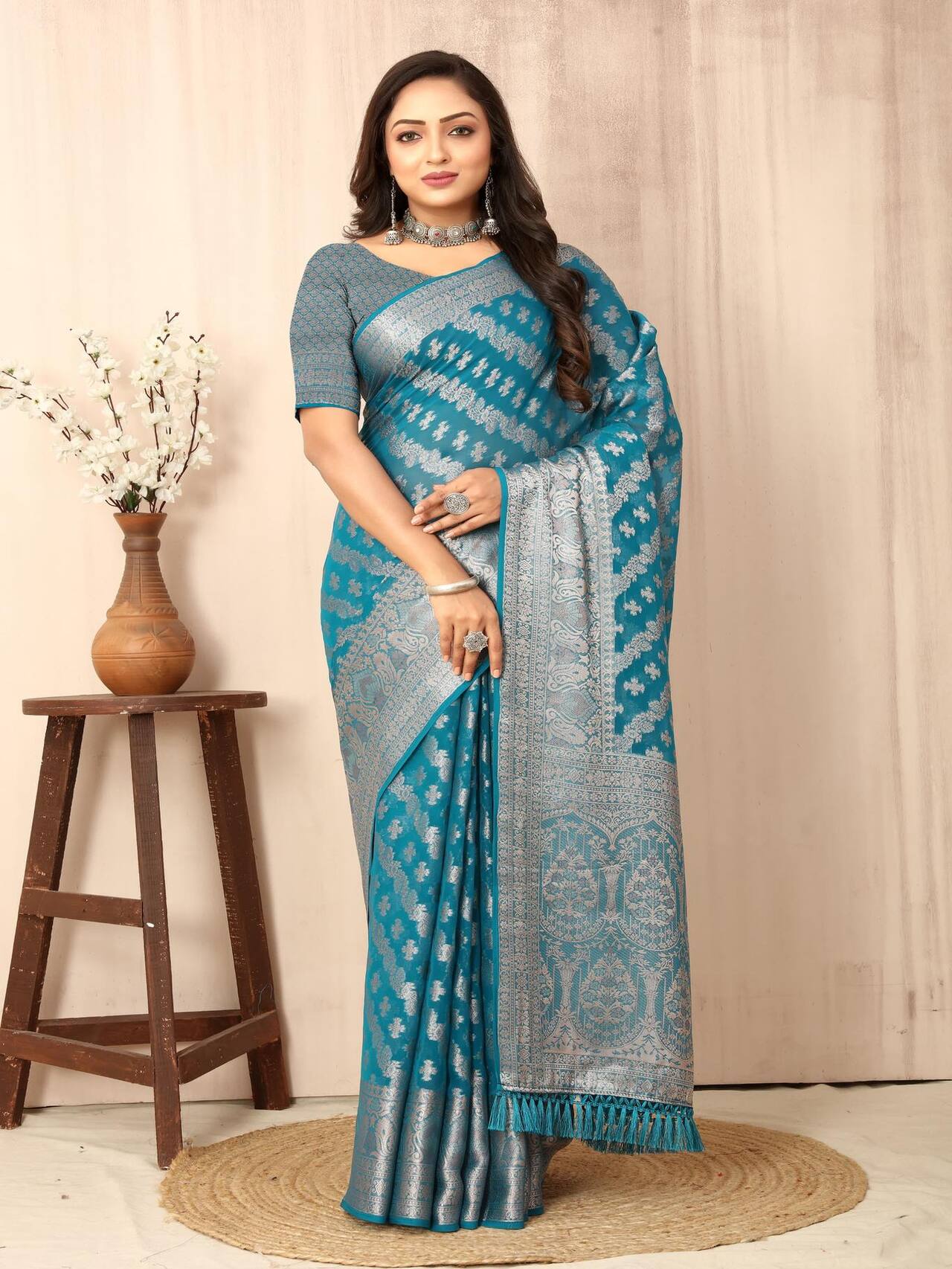 Banarasi Silk Saree for Weddings & Festivals | SKYBLUE