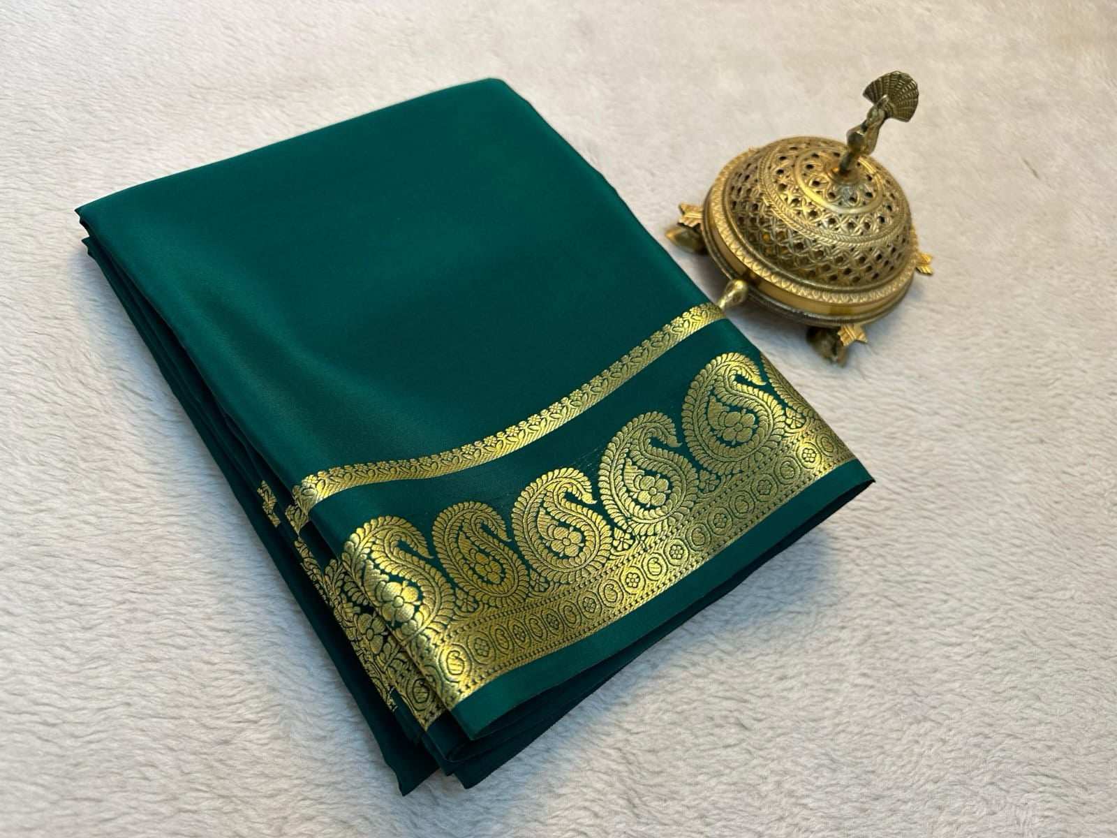 Mego Design Semi Mysore Silk Saree with Elegant Zari Border – Soft & Lightweight Traditional Wear