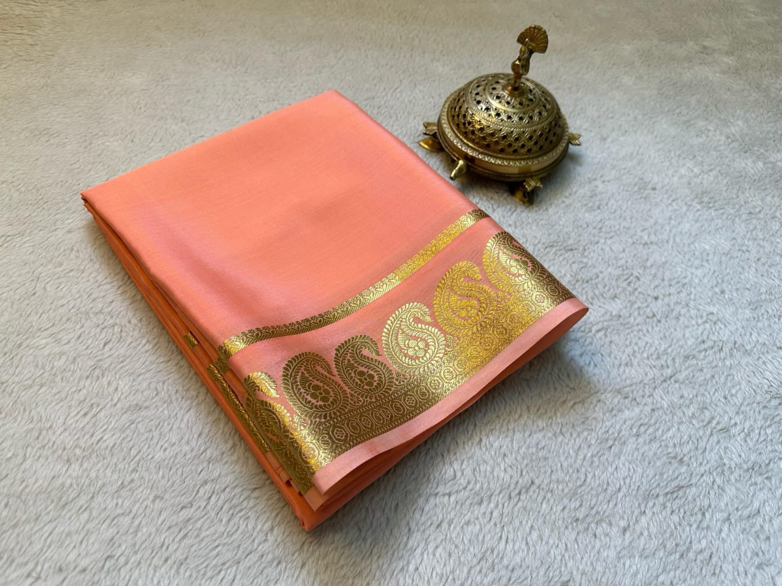 Mego Design Semi Mysore Silk Saree with Elegant Zari Border – Soft & Lightweight Traditional Wear