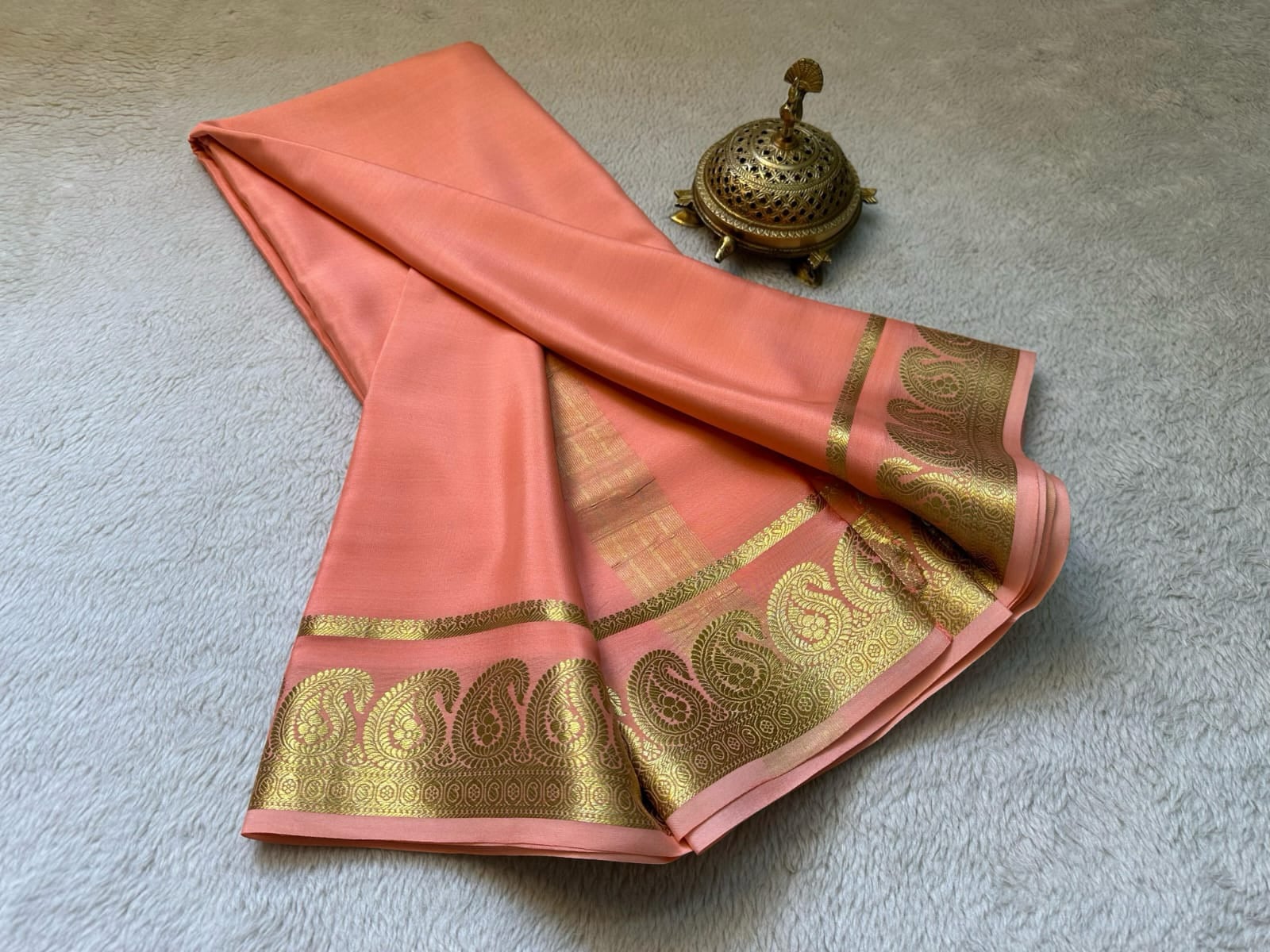 Mego Design Semi Mysore Silk Saree with Elegant Zari Border – Soft & Lightweight Traditional Wear