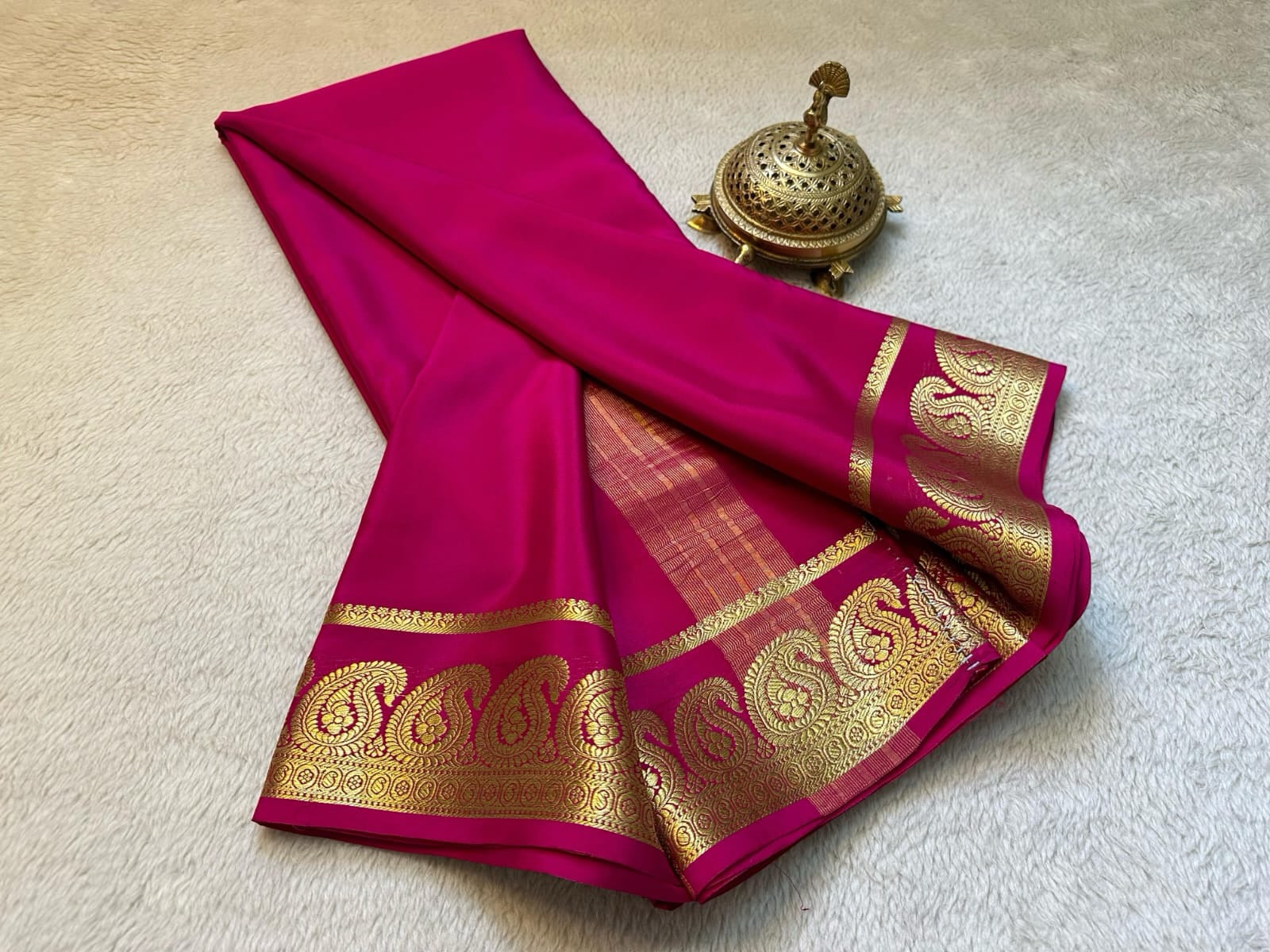 Mego Design Semi Mysore Silk Saree with Elegant Zari Border – Soft & Lightweight Traditional Wear