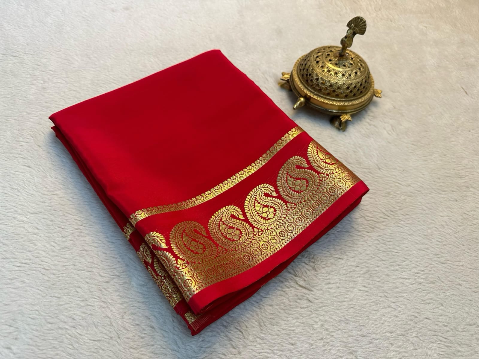 Mego Design Semi Mysore Silk Saree with Elegant Zari Border – Soft & Lightweight Traditional Wear