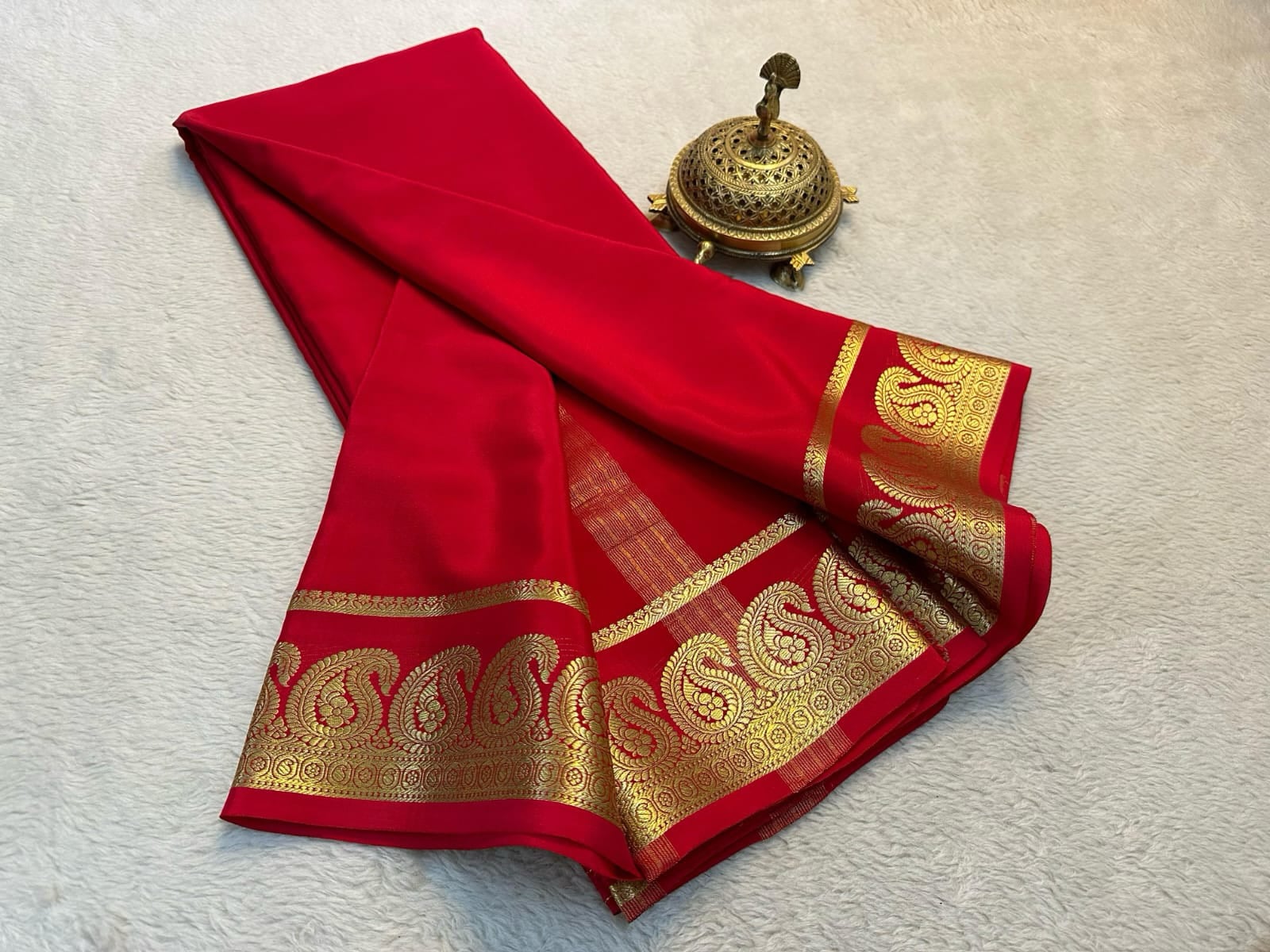 Mego Design Semi Mysore Silk Saree with Elegant Zari Border – Soft & Lightweight Traditional Wear