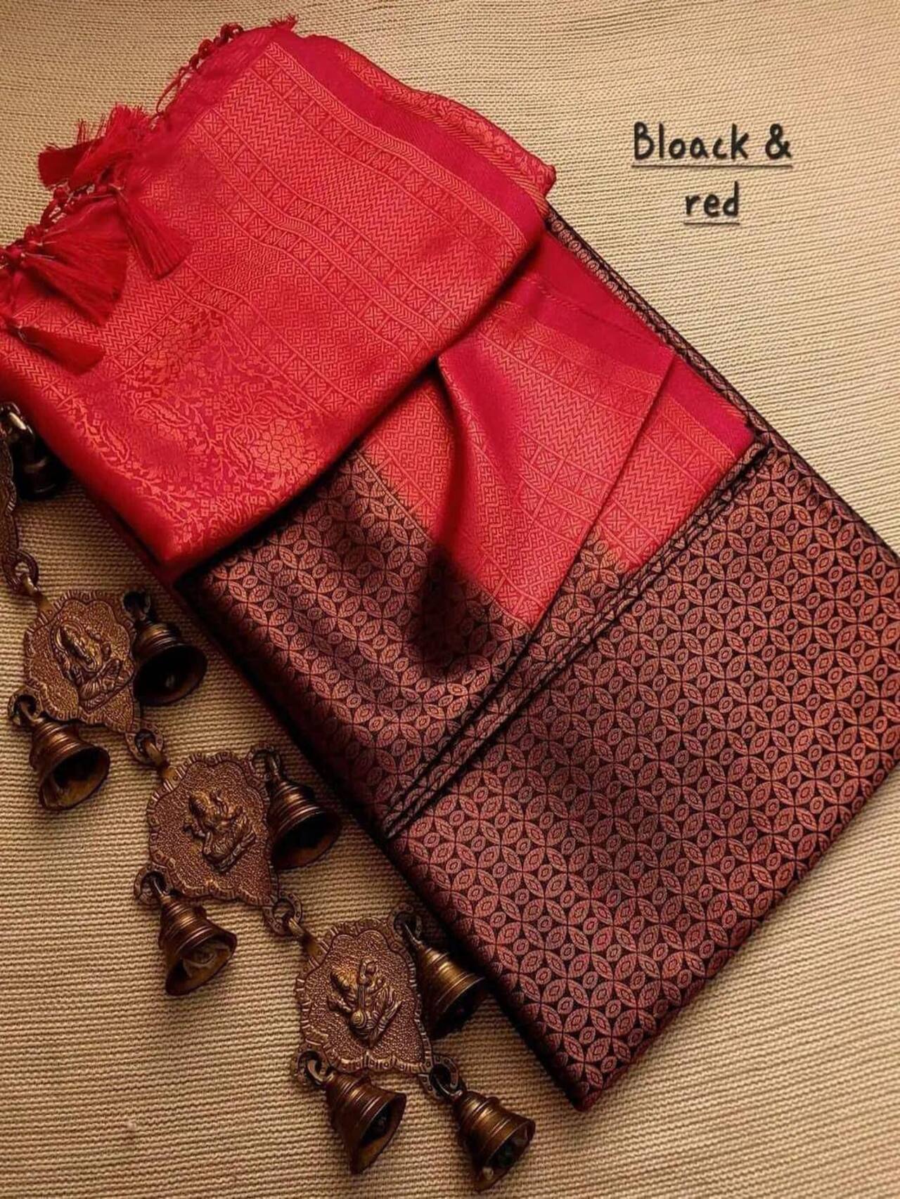 Premium Softy Silk Saree | Black-Red