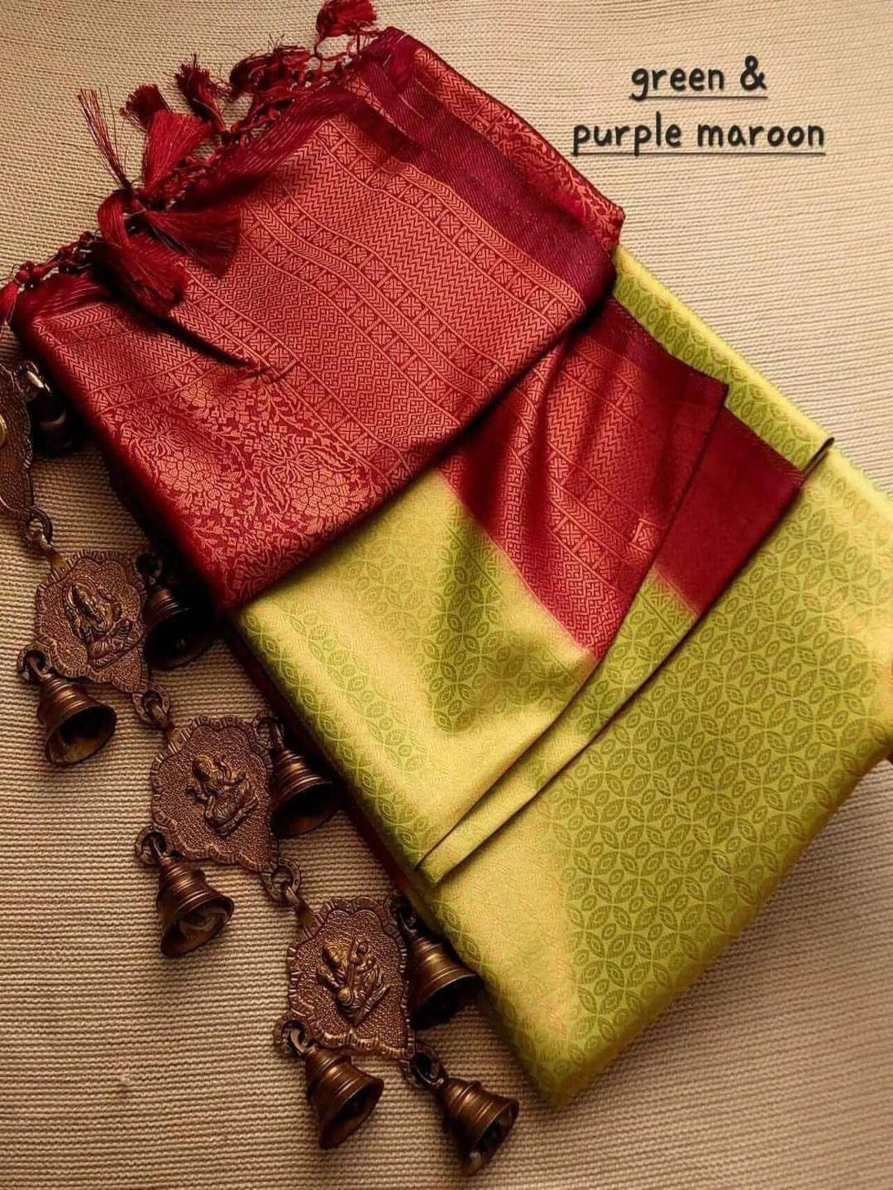 Premium Softy Silk Saree | GREEN-MAROON