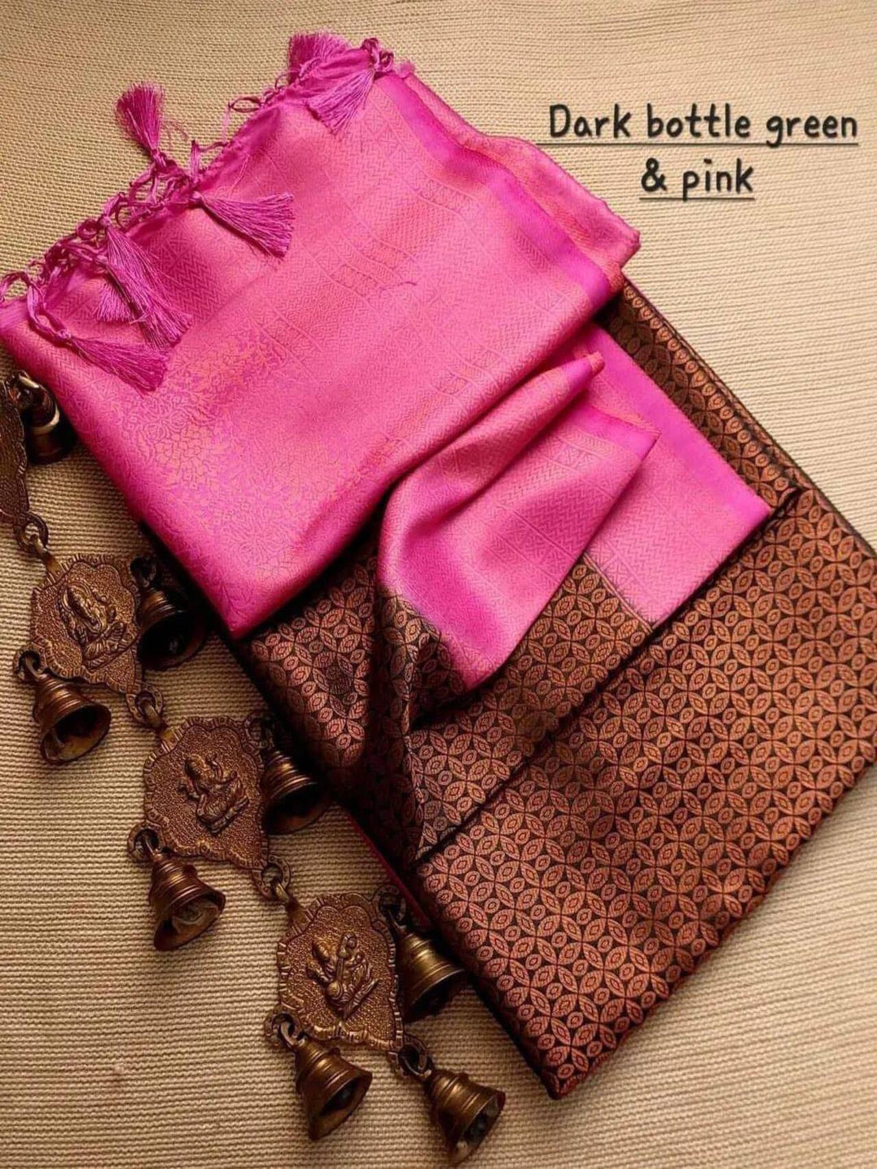 Premium Softy Silk Saree | GREEN-PINK