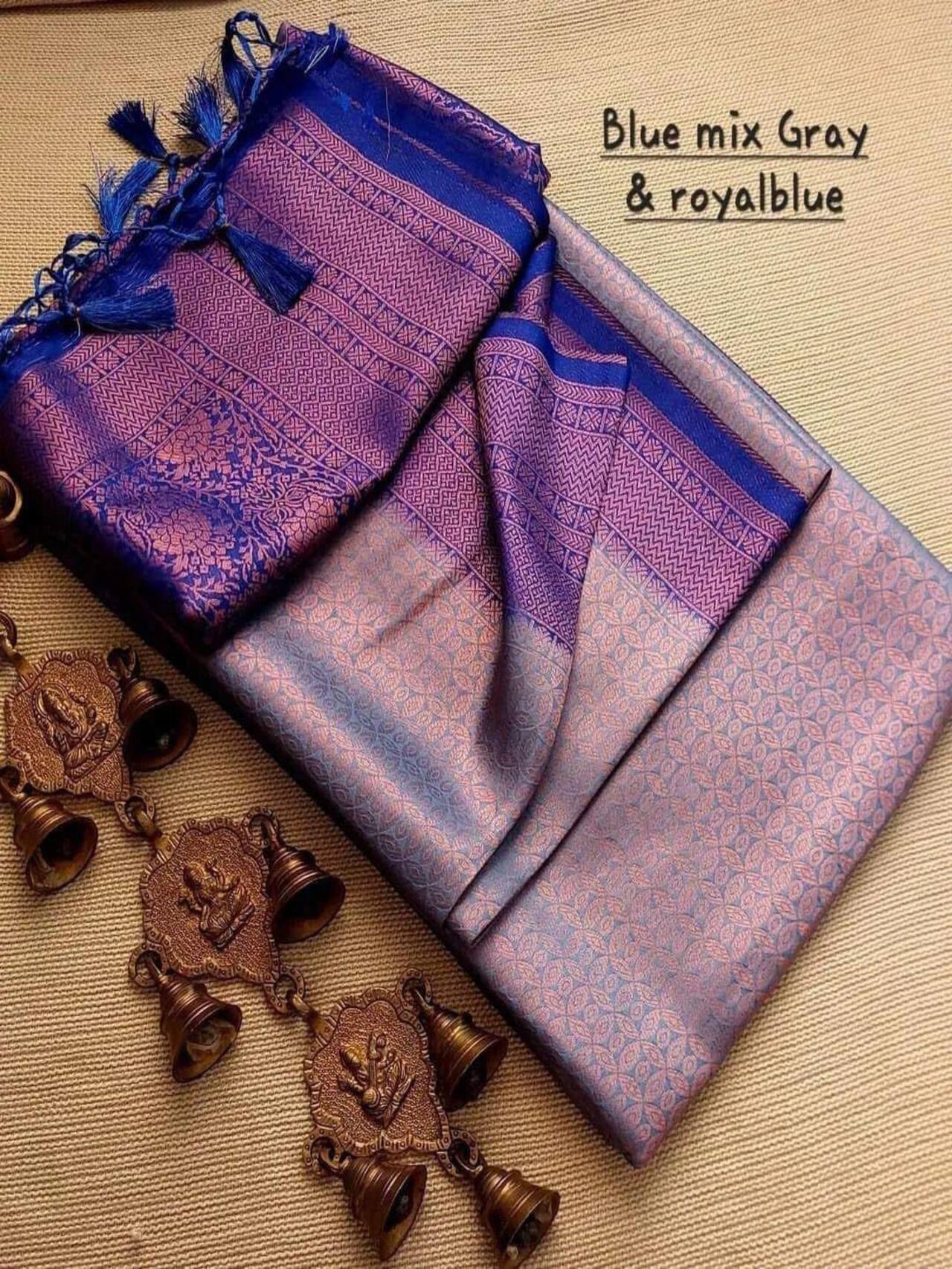 Premium Softy Silk Saree |GREY-BLUE