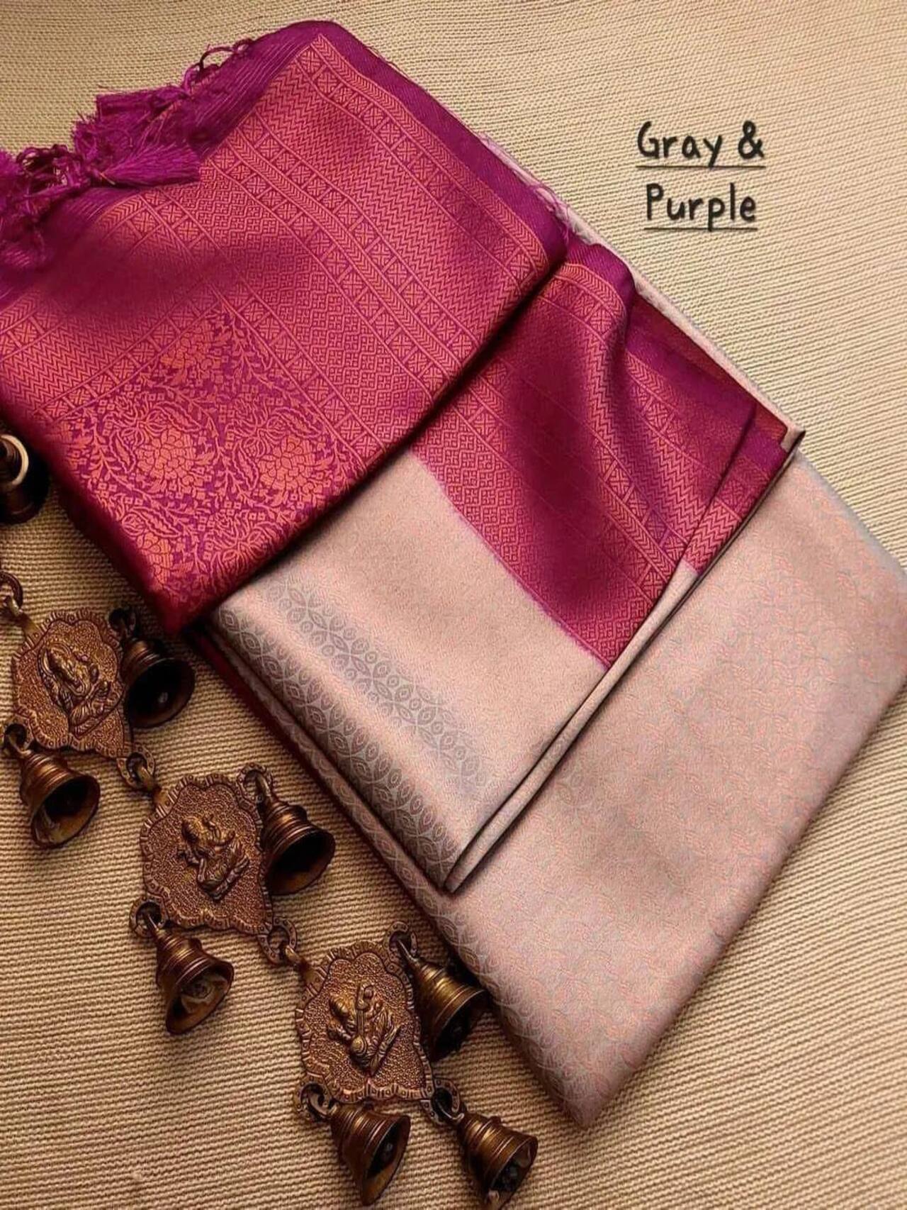 Premium Softy Silk Saree | GREY-PURPLE