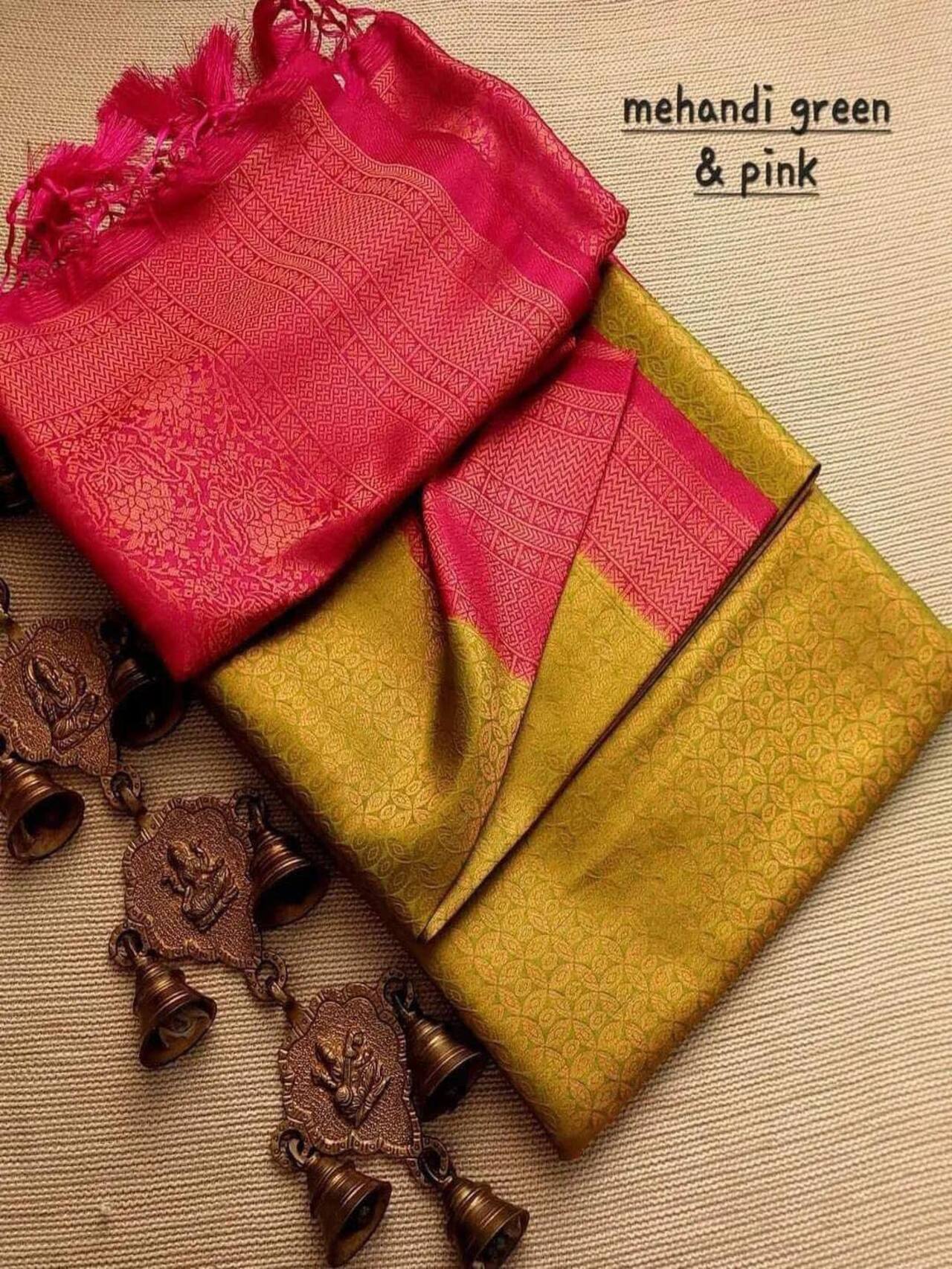 Premium Softy Silk Saree | MEHNDI-PINK