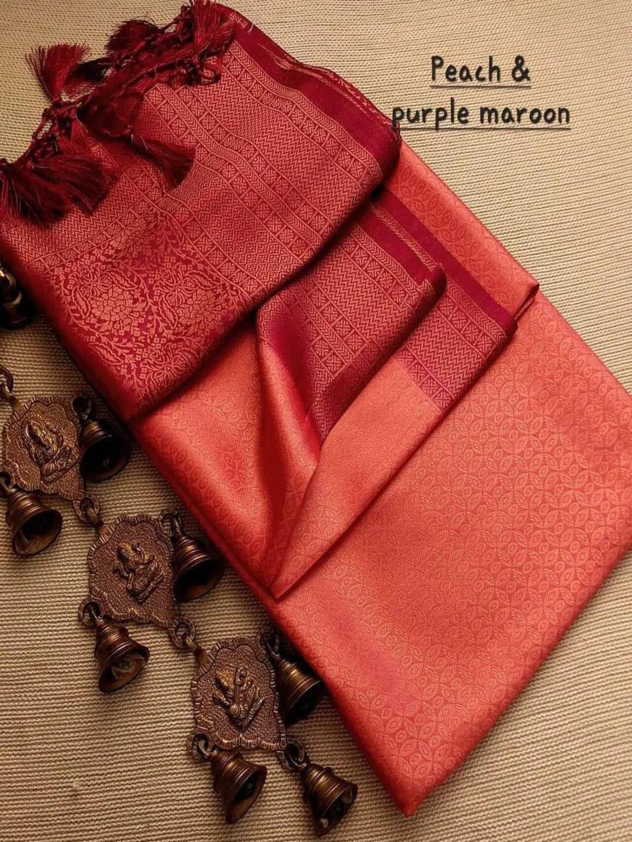 Premium Softy Silk Saree | PEACH-MAROON