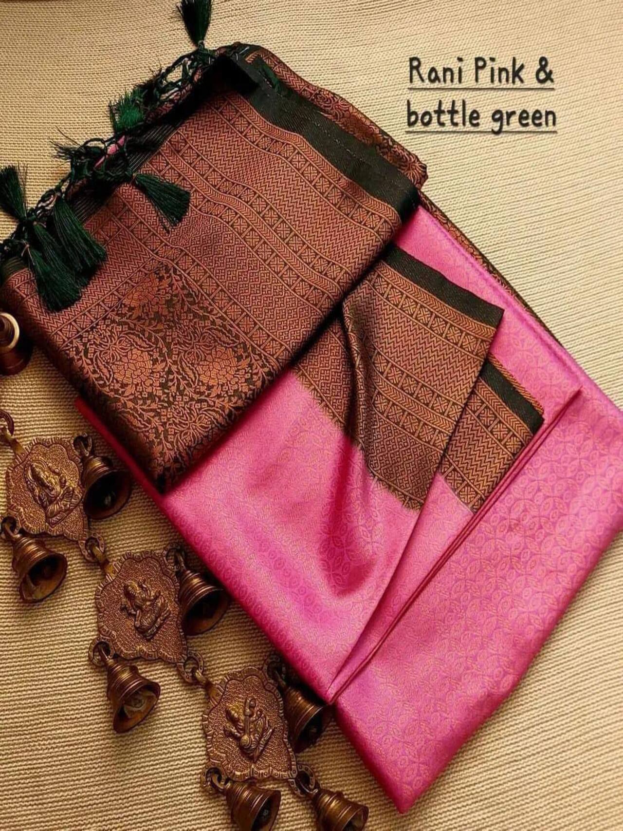 Premium Softy Silk Saree | PINK-GREEN