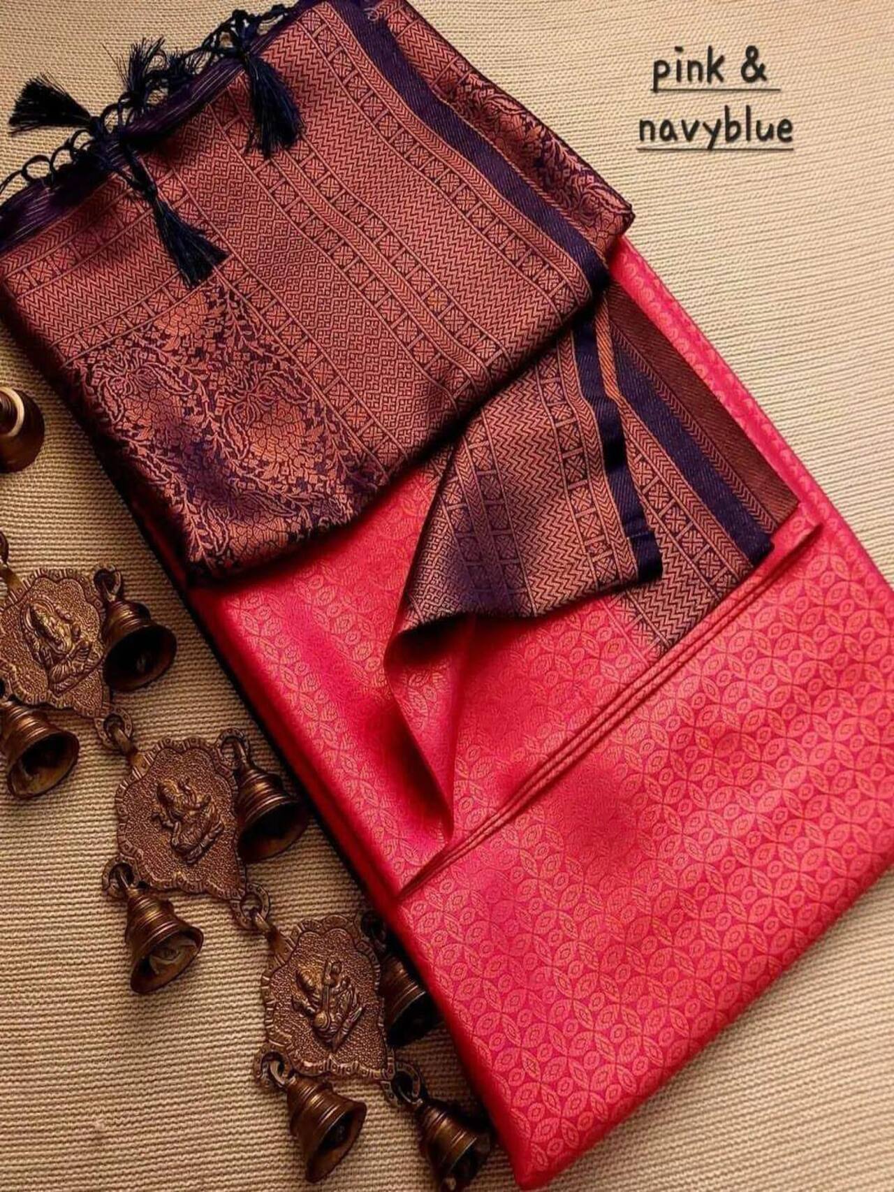 Premium Softy Silk Saree | PINK-NEVYBLUE