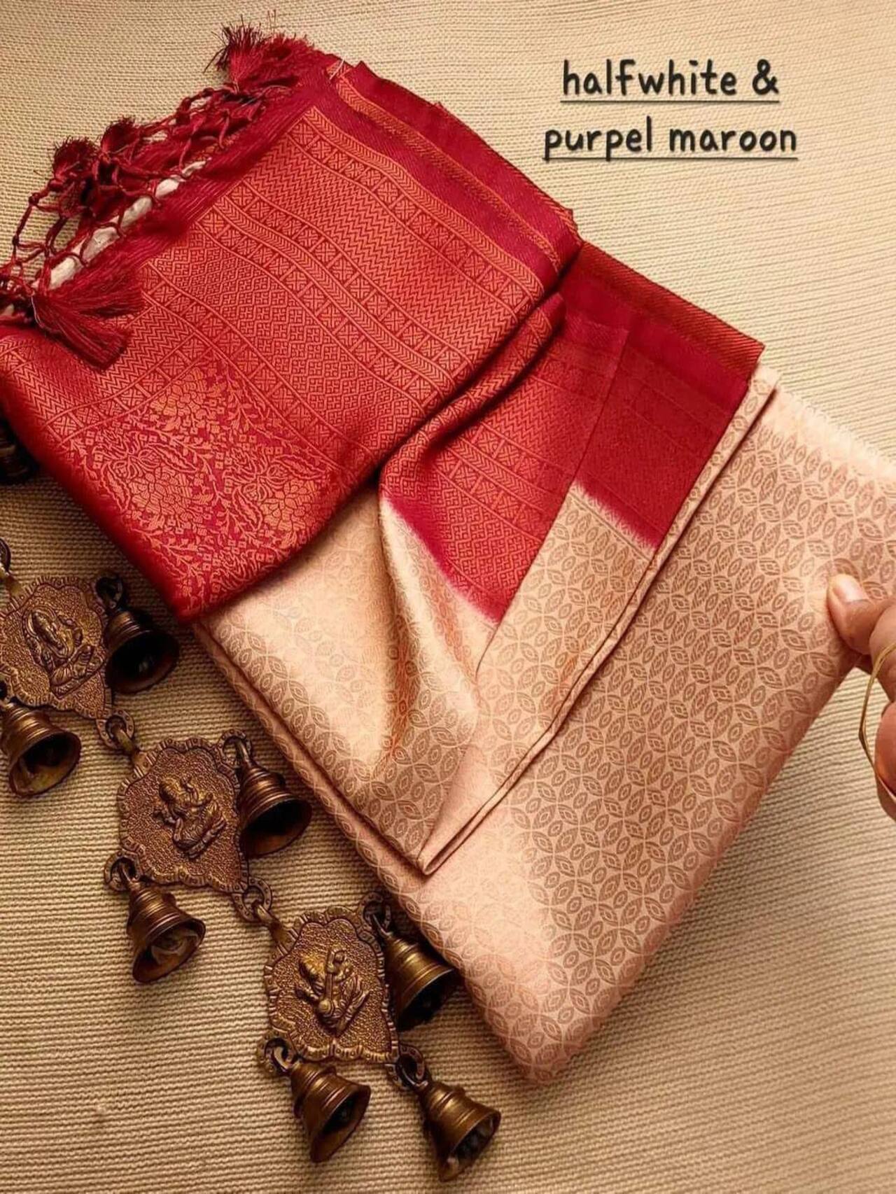 Premium Softy Silk Saree | WHITE-MAROON