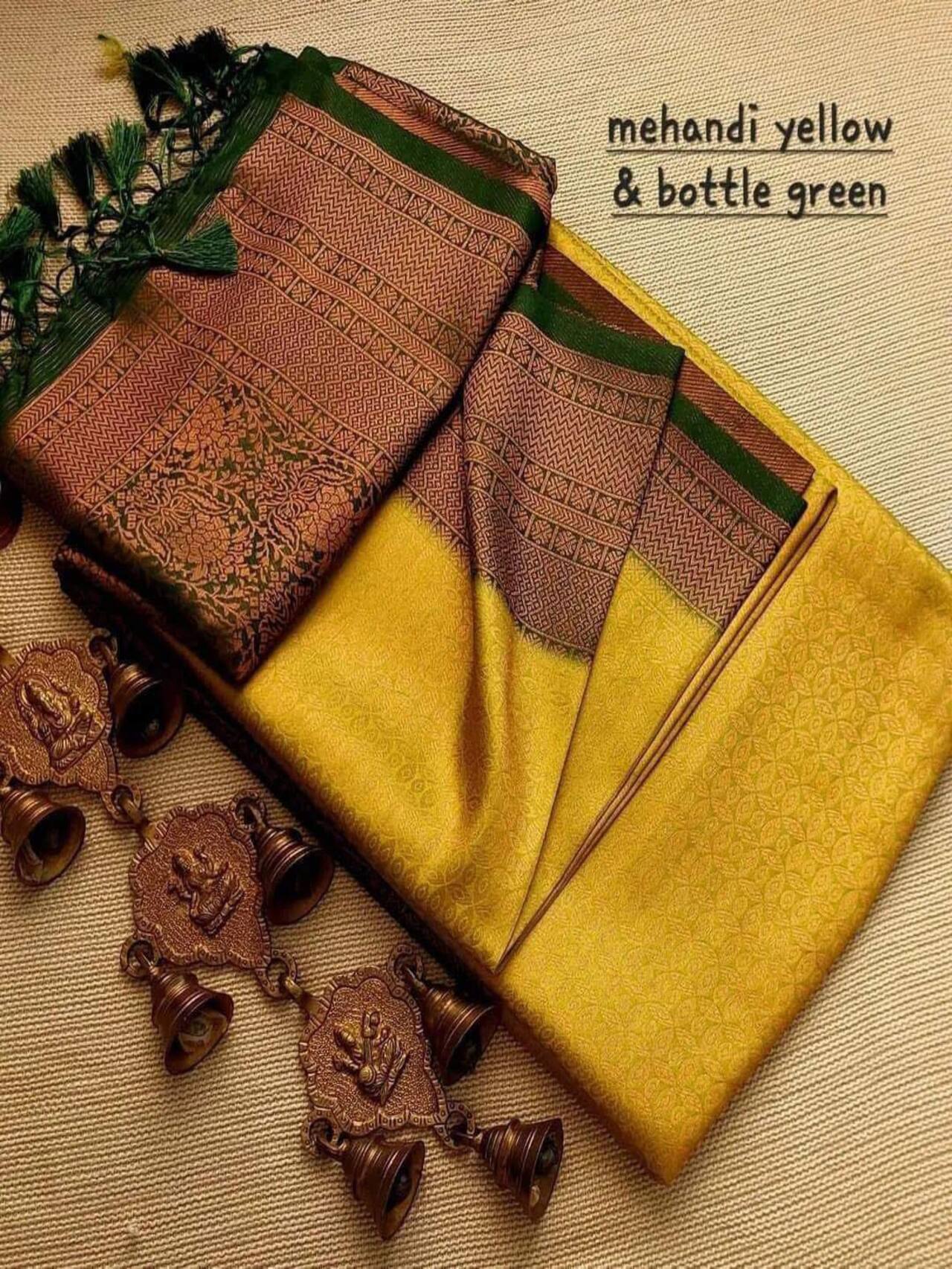 Premium Softy Silk Saree | YELLOW-GREEN